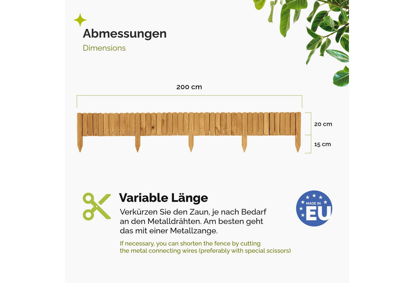 Thumbnail - Garronda Zaun Rasenkante Holz Beeteimfassung 200 x 20cm Flexibler Rollborder GD-0106