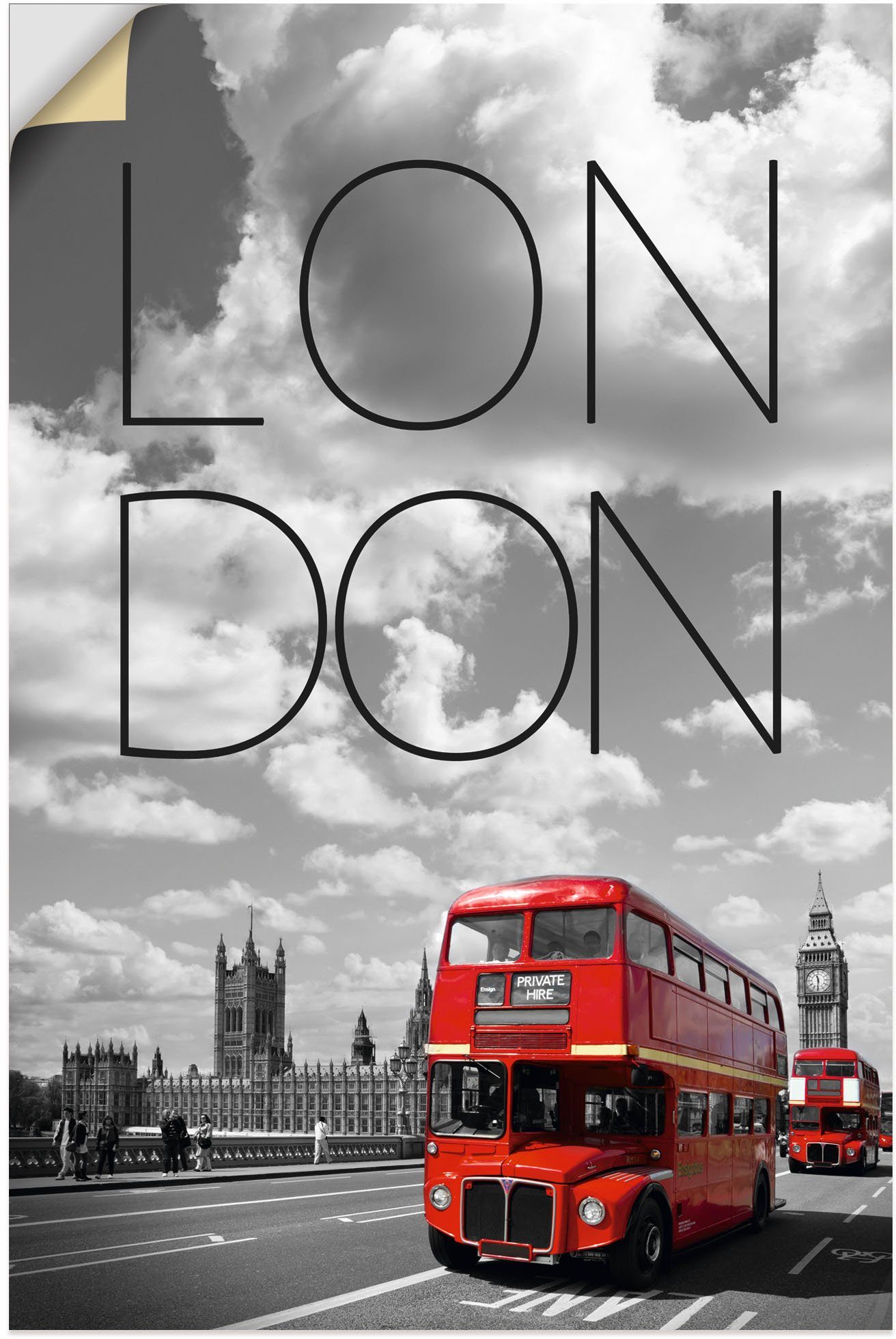 in London Leinwandbild, Größen (1 Busse als Wandaufkleber Wandbild oder versch. Poster St), Alubild, London, Rote Artland in