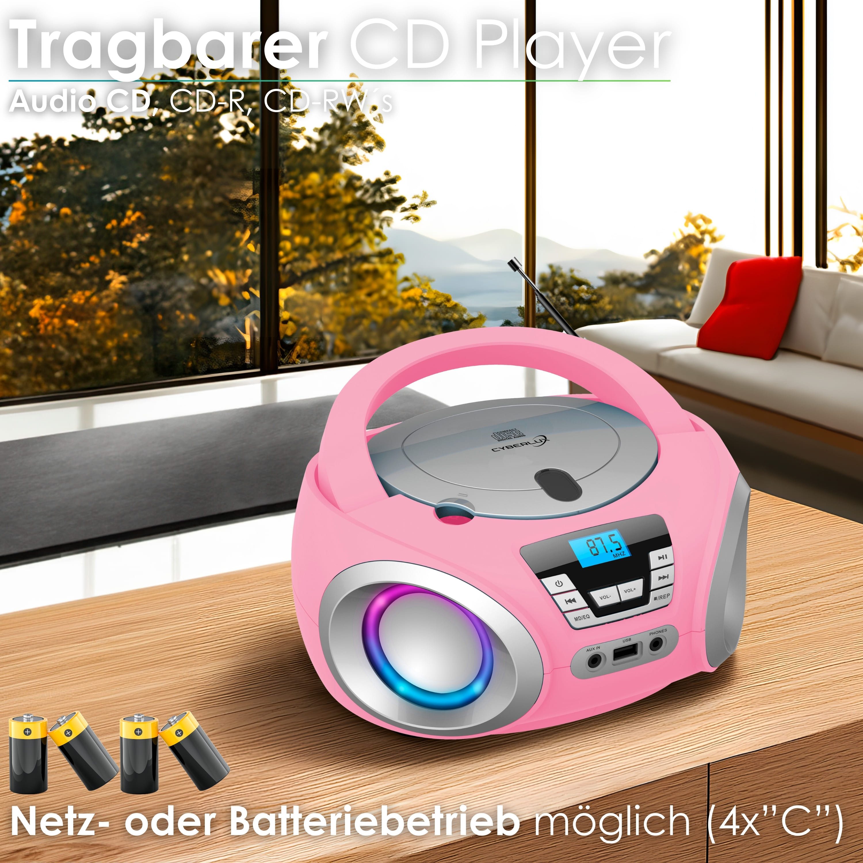 Cyberlux CL-910 tragbarer CD-Player (CD, Boombox,tragbar,LED-Disco-Beleuchtung,FM Radio mit MP3 USB)