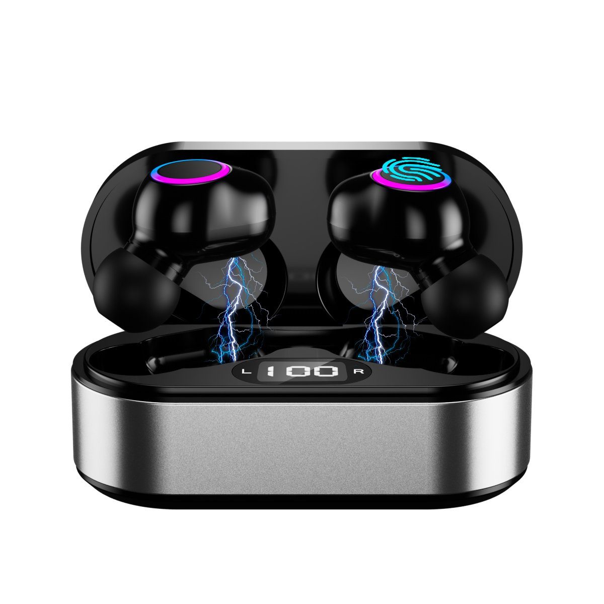 Greensky HiFi Stereo Wireless Earbuds Bluetooth-Kopfhörer (Siri, Voice Assistant, Rauschunterdrückung) F12, Silber