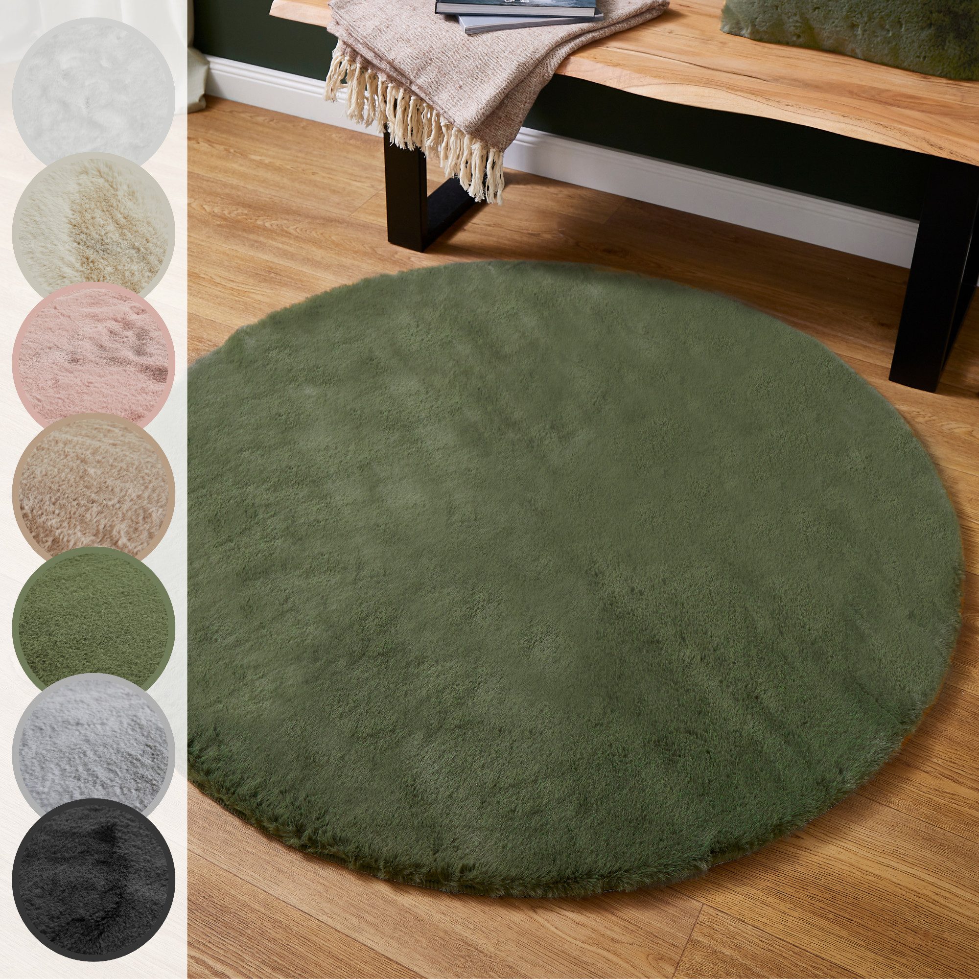 LUXOR living Fellteppich Novara, rund, Höhe: 30 mm, Kunstfell, Kaninchenfell-Haptik, besonders weicher Hochflor