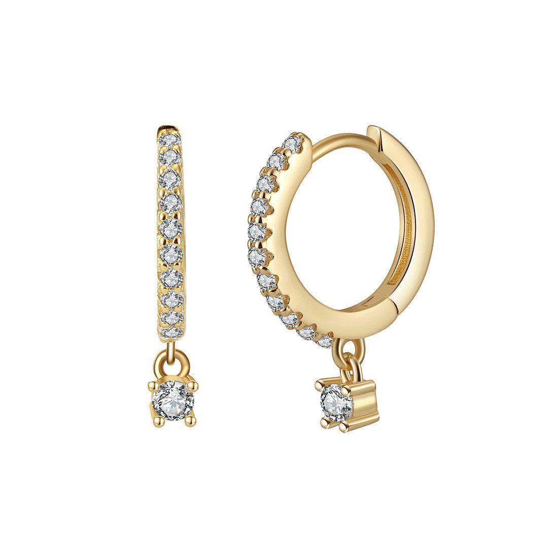 Suzan Gold Paar Creolen Lunaria – Huggies Creolen mit Zirkonia-Anhänger günstig online kaufen