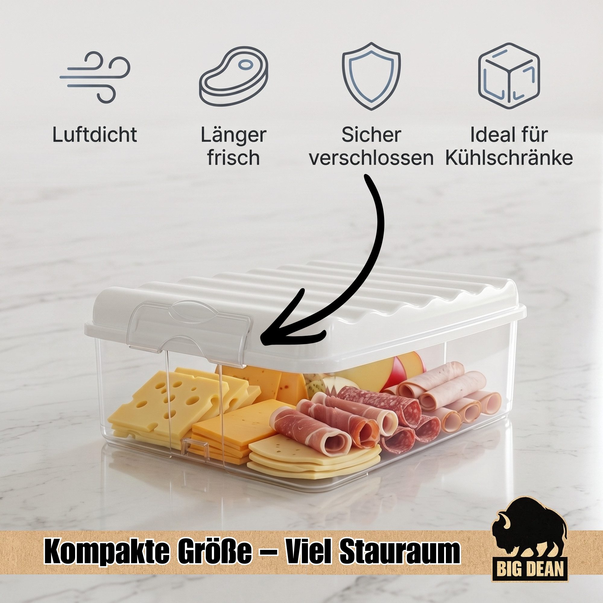 BigDean Frischhaltedose 3x Aufschnittboxen 2,5l stapelbare Kühlschrank Organizer Set, Kunststoff, (Mehrteiliges Set, 6-tlg), 100% BPA-frei, Spülmaschinengeeigne – Bild 4 von 5