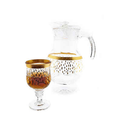 Almina Karaffe Karaffen-Set 8-Teilig aus Glas mit silbernen und goldenen Details