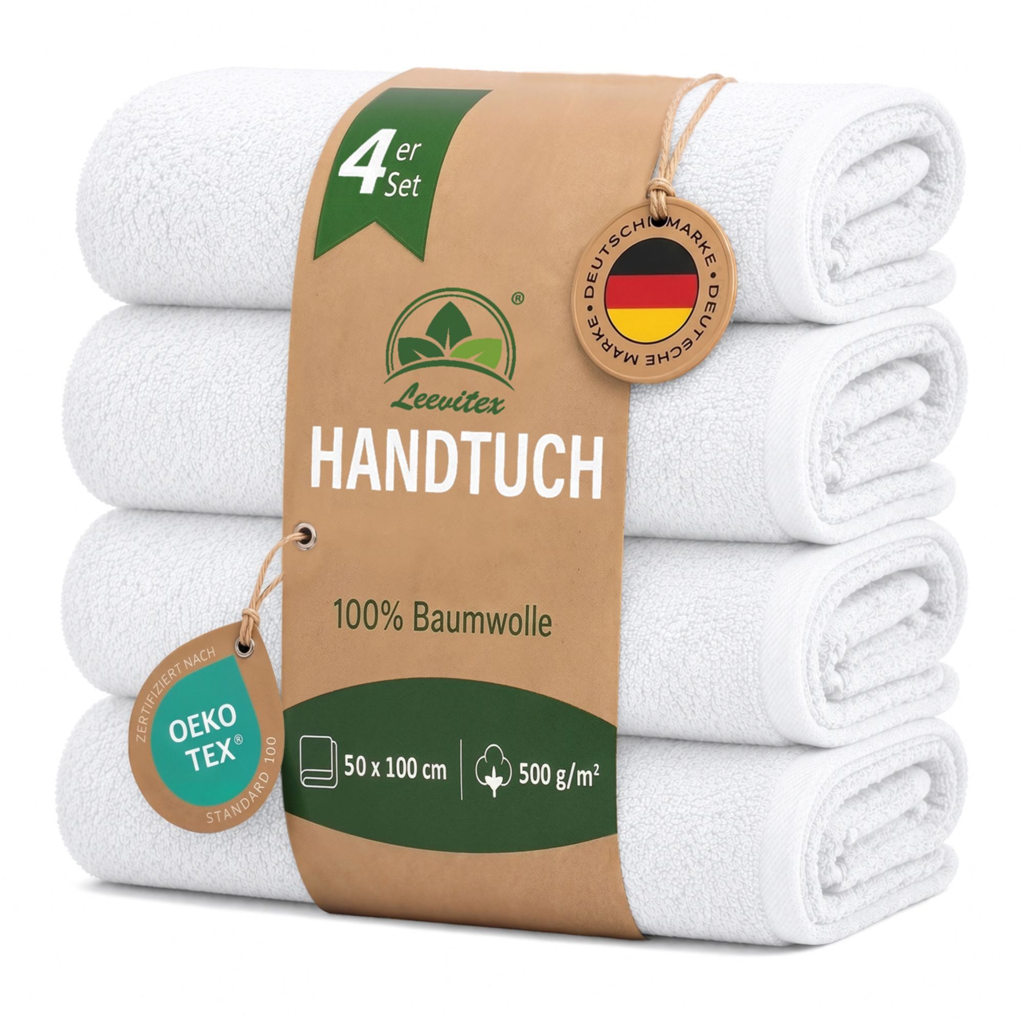 leevitex® Handtücher 4er-Set, 50 × 100 cm, aus 100% Baumwolle, Frottee (Set, 4-St), OEKO-TEX® STANDARD 100 zertifiziert und hochwertig verarbeitet