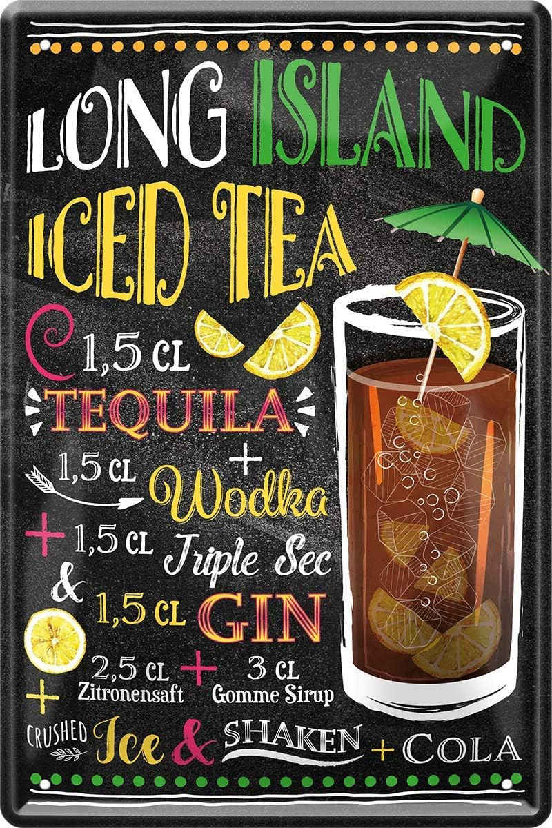 WOGEKA ART Metallbild Long Island Iced Tea - Cocktail - 20 x 30 cm Retro Blechschild Bar