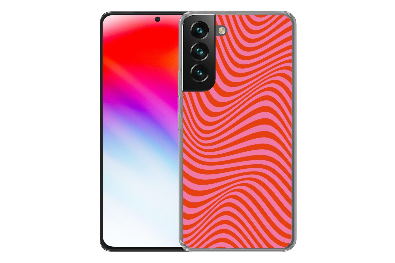 MuchoWow Handyhülle für Samsung Galaxy S22 Wellenförmiges Muster - Rot - Rosa - Linien, Phone Case, Silikon, Schutzhülle Dünn