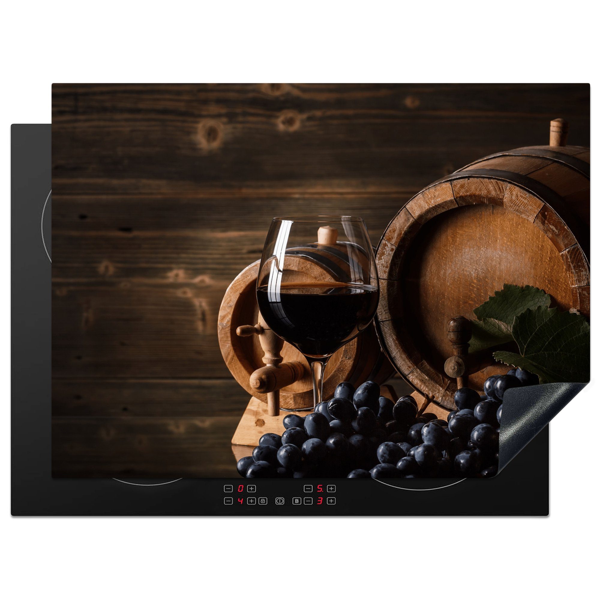 MuchoWow Herdblende-/Abdeckplatte Induktionsschutz - Weintrauben - Weinglas - Wein, Vinyl, (1 tlg), 70x52 cm, Mobile Arbeitsfläche nutzbar, Ceranfeldabdeckung