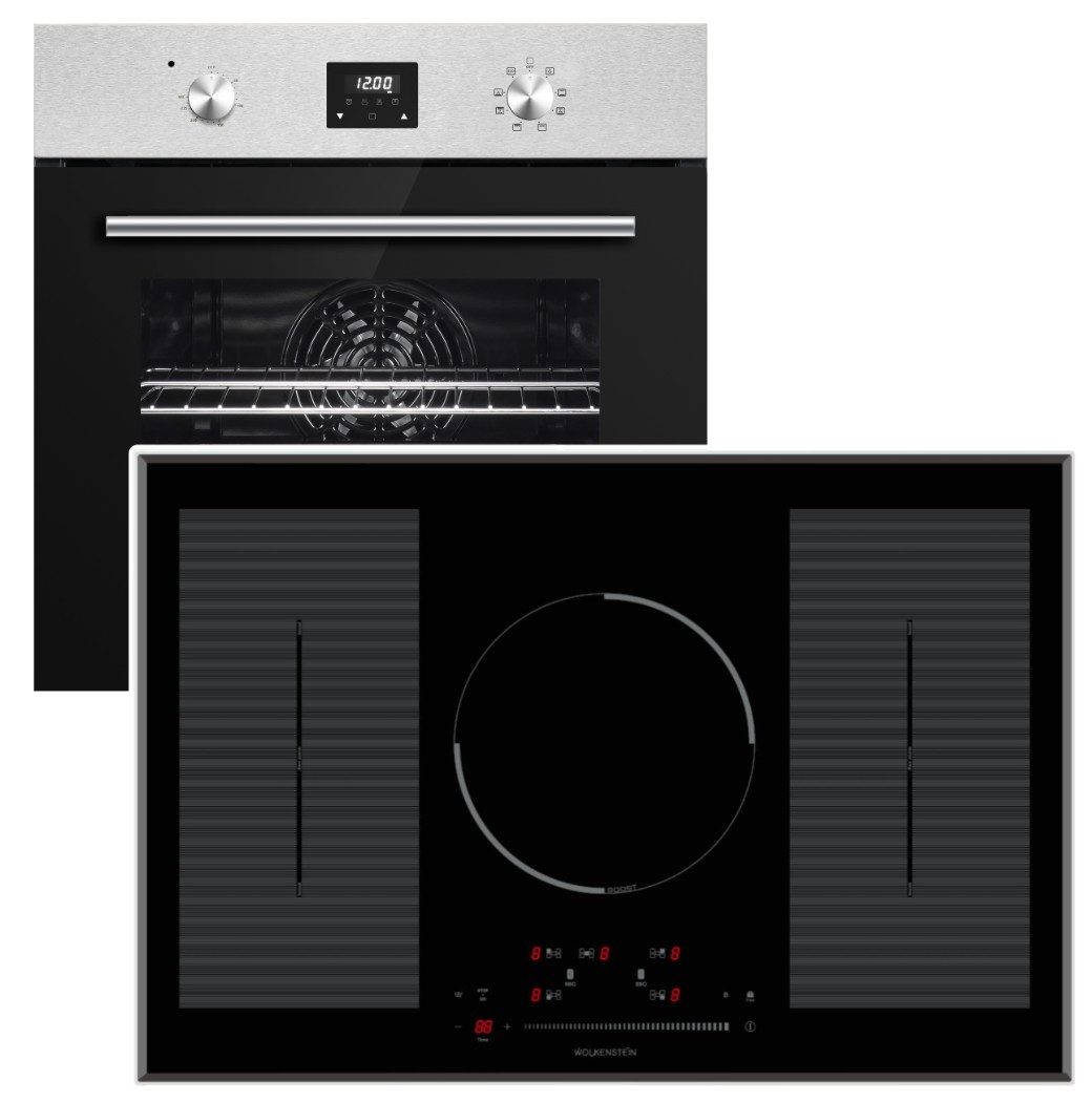 PKM Backofen-Set Backofen Umluft 8 Funktionen+ Wolkenstein Flex-Induktionskochfeld 77cm, mit Nein