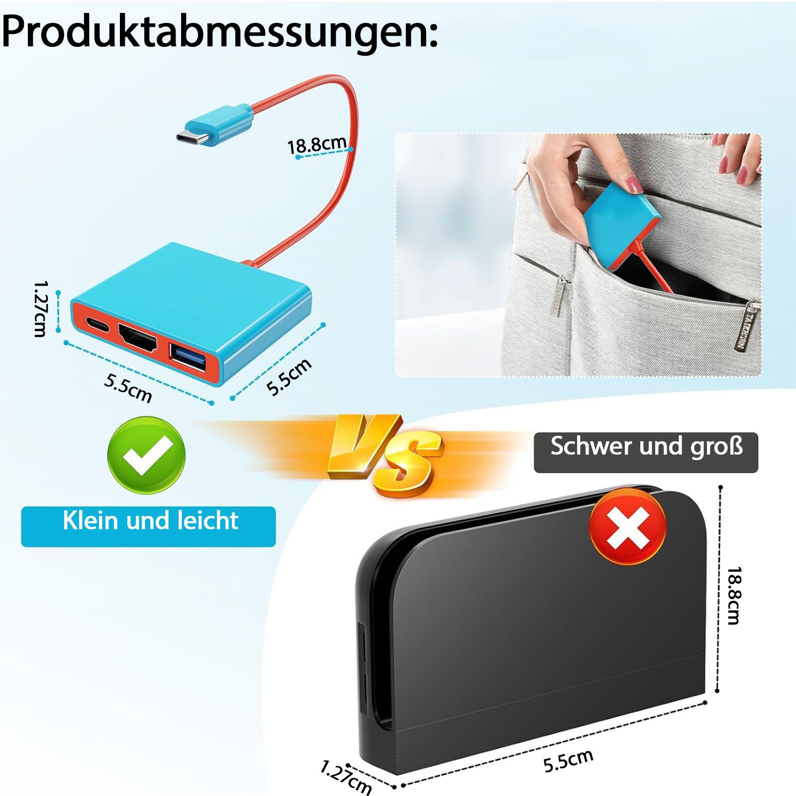 AFKSMILE Dockingstation für Nintendo Switch 2, tragbarer 3-in-1-Ladeständer Akku-Ladestation (Tragbarer HDMI-Adapter mit 4K-HDMI-/USB-3.0-/PD-100-W-Anschlüssen)
