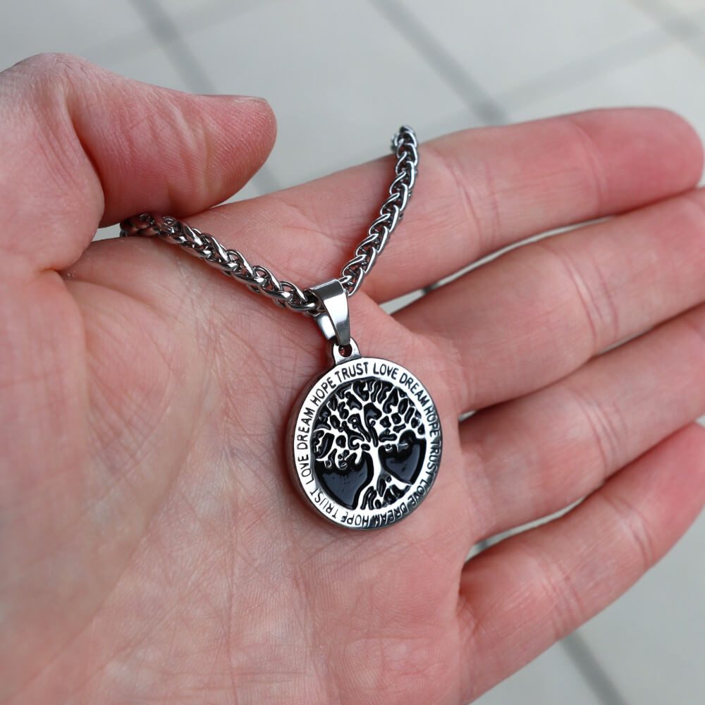 DALMARO Kette mit Anhänger Lederkette Edelstahlkette 316L LEBENSBAUM, Herre günstig online kaufen