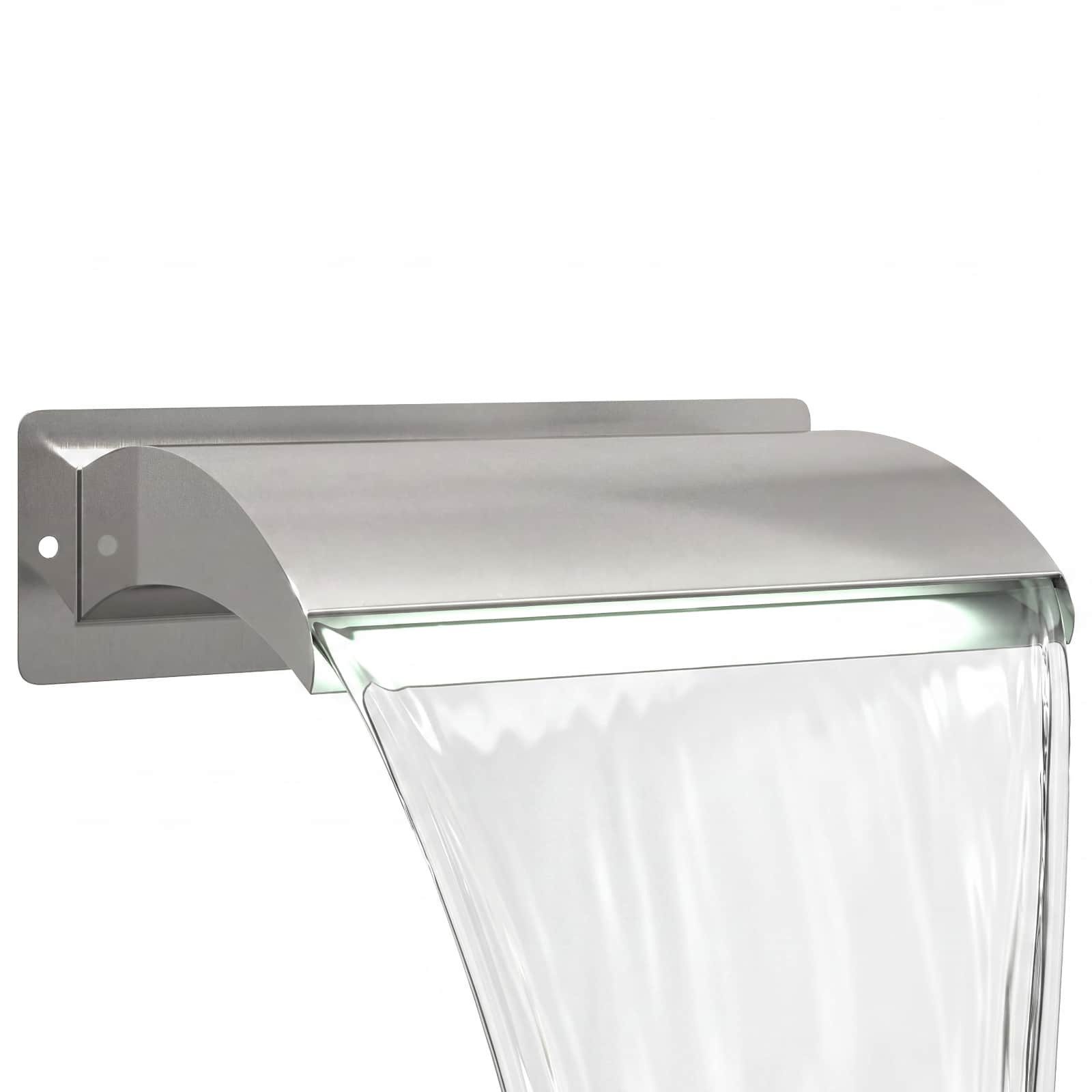 vidaXL Wasserfall Pool-Wasserfall mit LED Edelstahl 304 51 x 26 x 13 cm Silber, (1 tlg)