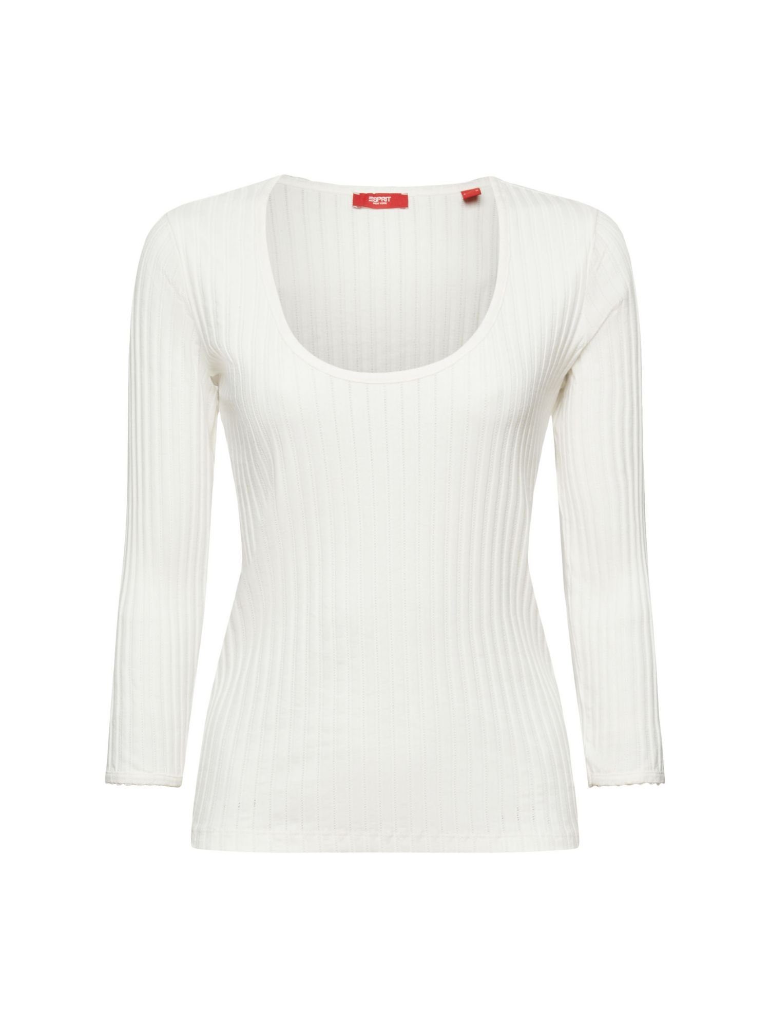 edc by Esprit 3/4-Arm-Shirt Pointelle-Top mit weitem Rundhalsausschnitt OFF WHITE