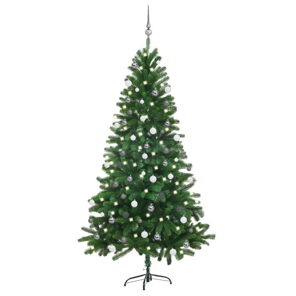 vidaXL Künstlicher Weihnachtsbaum Künstlicher Weihnachtsbaum mit Beleuchtung & Kugeln 180 cm Grün Weiß