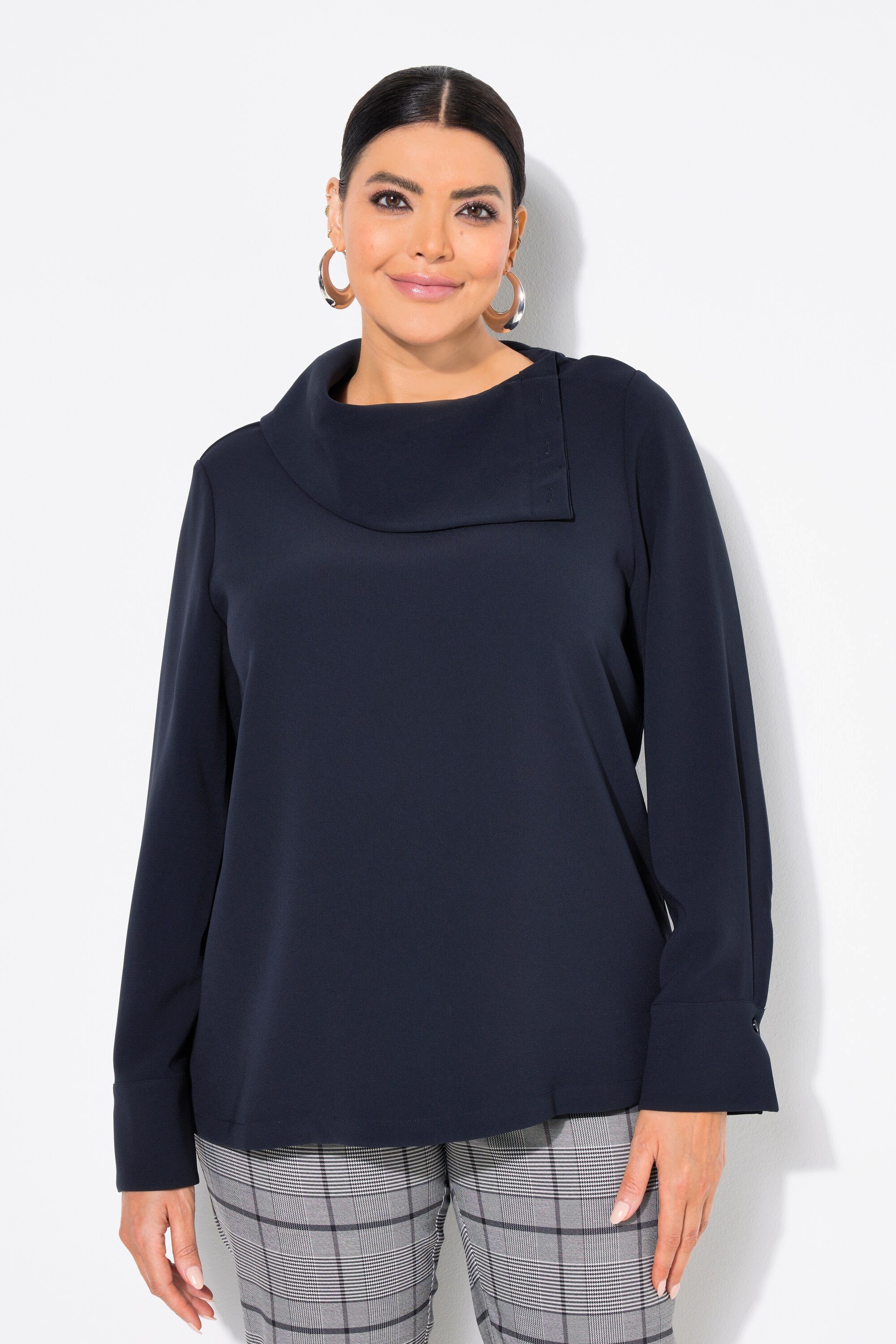 Ulla Popken Druckbluse Acetat-Bluse asymmetrischer Hemdkragen günstig online kaufen