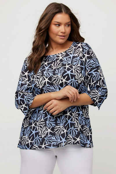 Ulla Popken Spitzenbluse Bluse gemustert A-Linie Rundhals 3/4-Arm