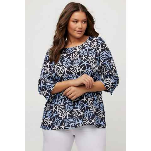 Ulla Popken Spitzenbluse Bluse gemustert A-Linie Rundhals 3/4-Arm