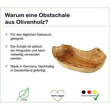 Olivenholz-erleben Obstschale Obstschale rustikal 25 – 29 cm, (1-tlg), antibakterielle Wirkung 100 % Handarbeit