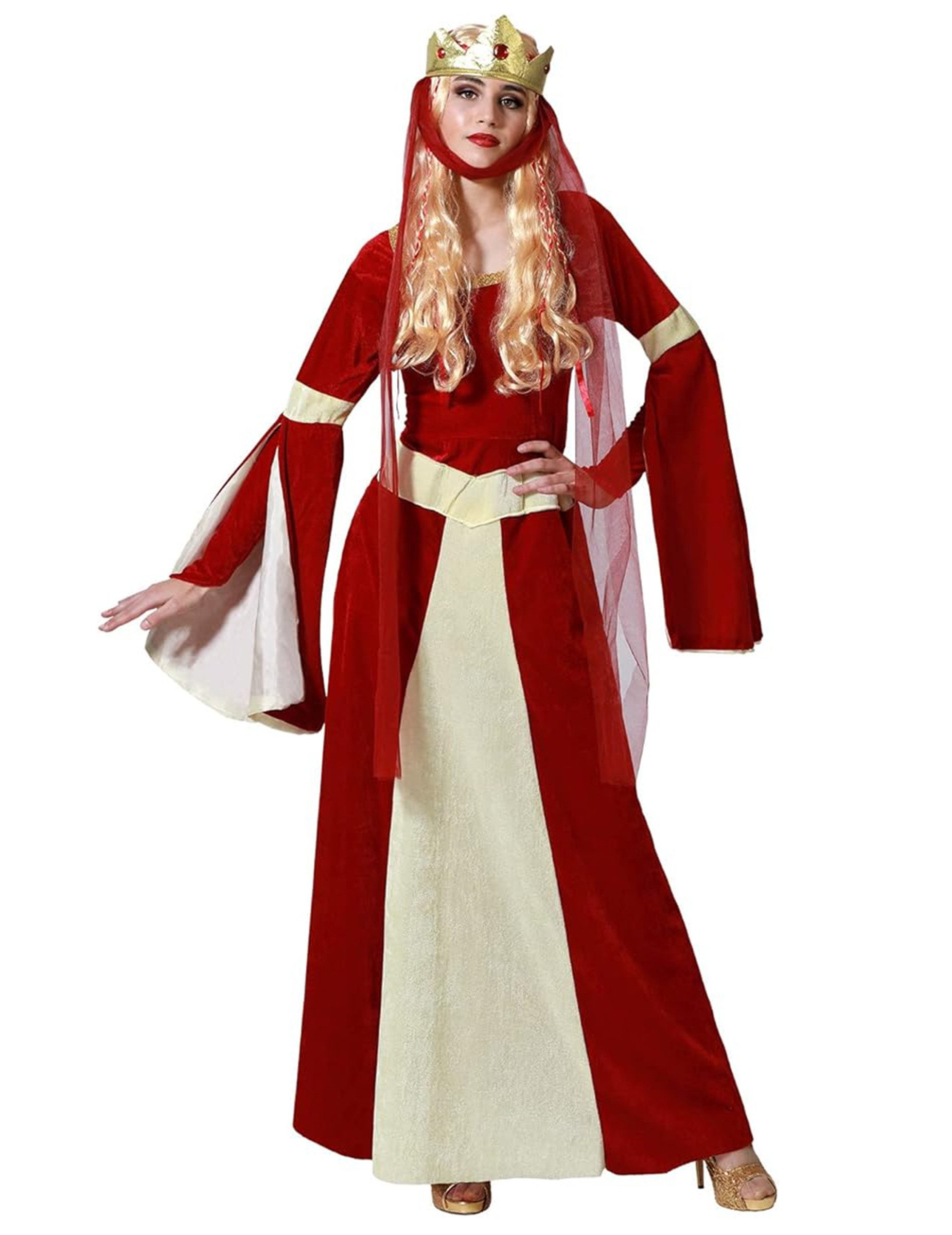 atosa Kostüm Kostüm Burgfräulein für Damen rot-gold