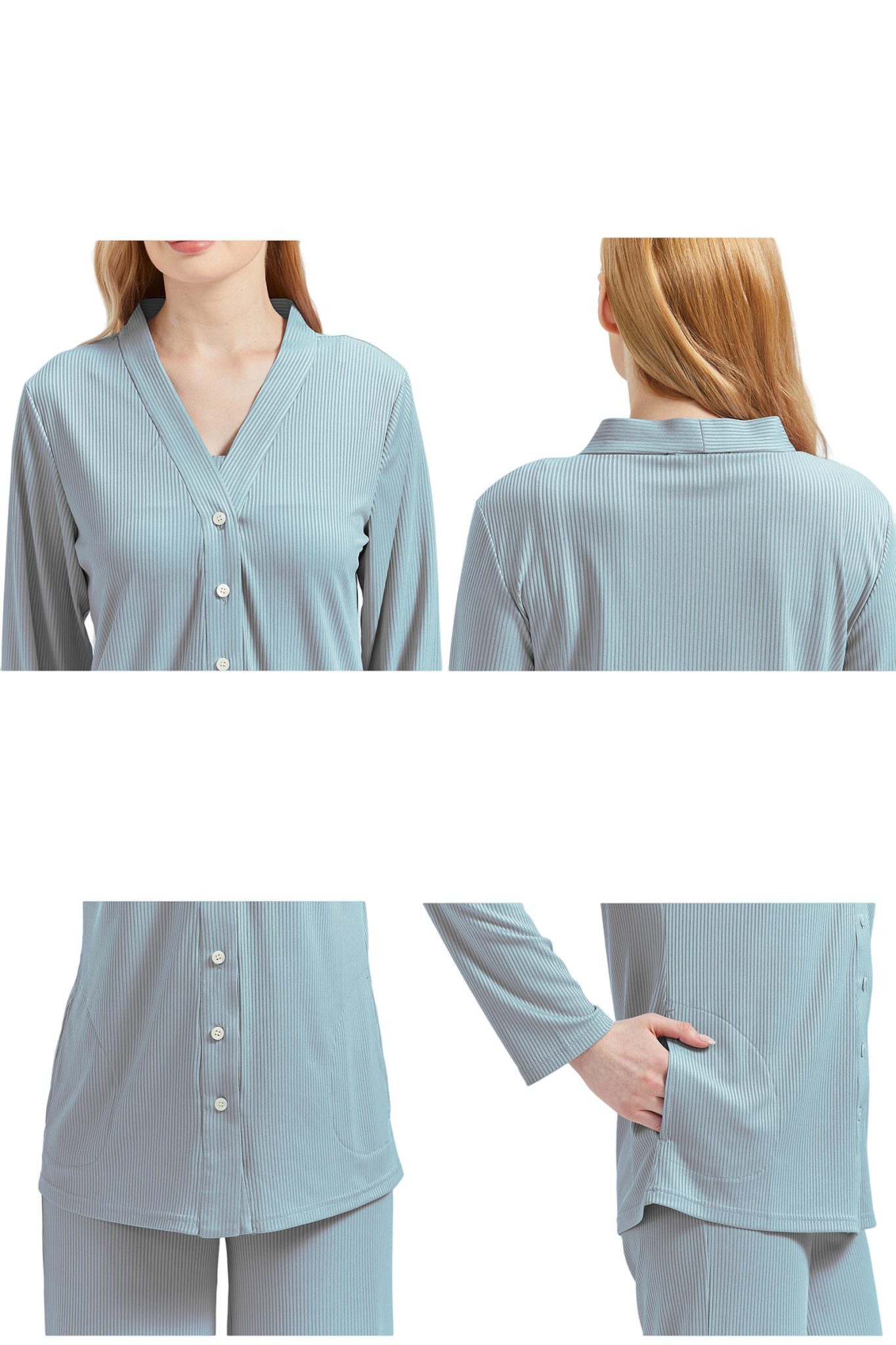 M-Diamant Schlafanzug Damen Pyjama-Set Damenwäsche V-Ausschnitt 3 teilig (Set, 3 tlg) 3-teiliges Set: Jacke mit V-Ausschnitt und Knöpfen, Trägertop und Hose – Bild 2 von 5