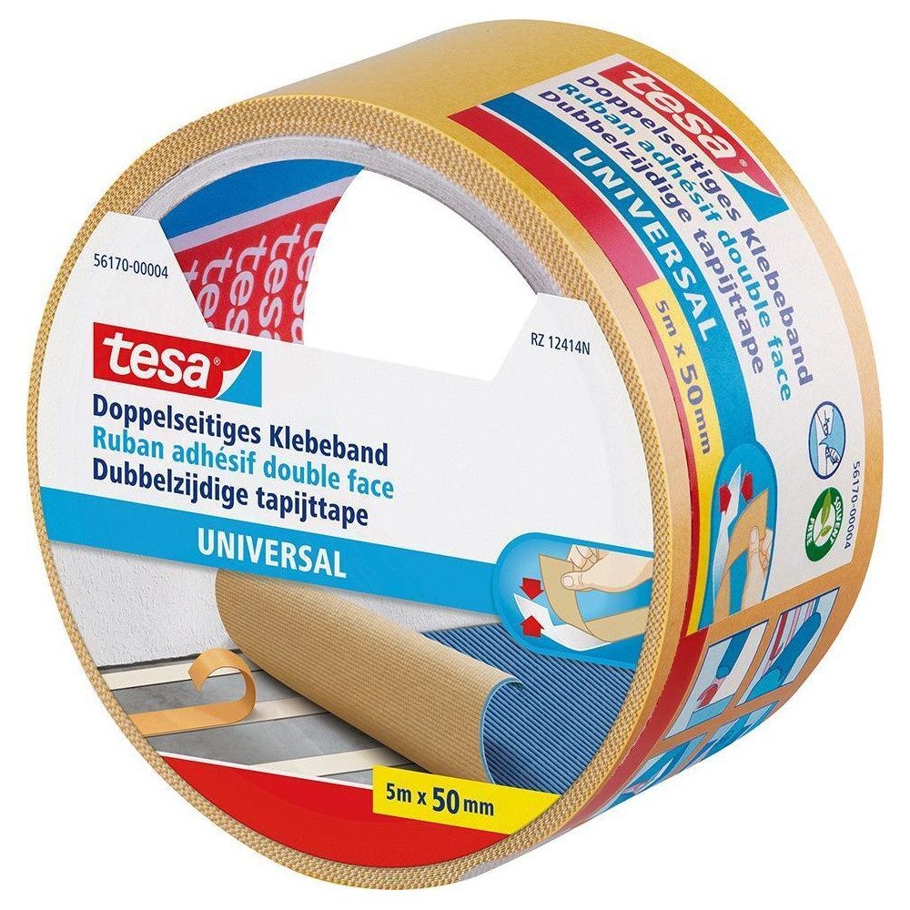 tesa Tesa Doppelseitiges Klebeband 5m 50mm - Klebeband Elektro-Kabel, Hochwertiges doppelseitiges Klebeband