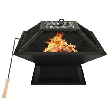 vidaXL Feuerkorb 2in1 Feuerschale und Grill mit Schürhaken 46,5x46,5x37 cm Stahl