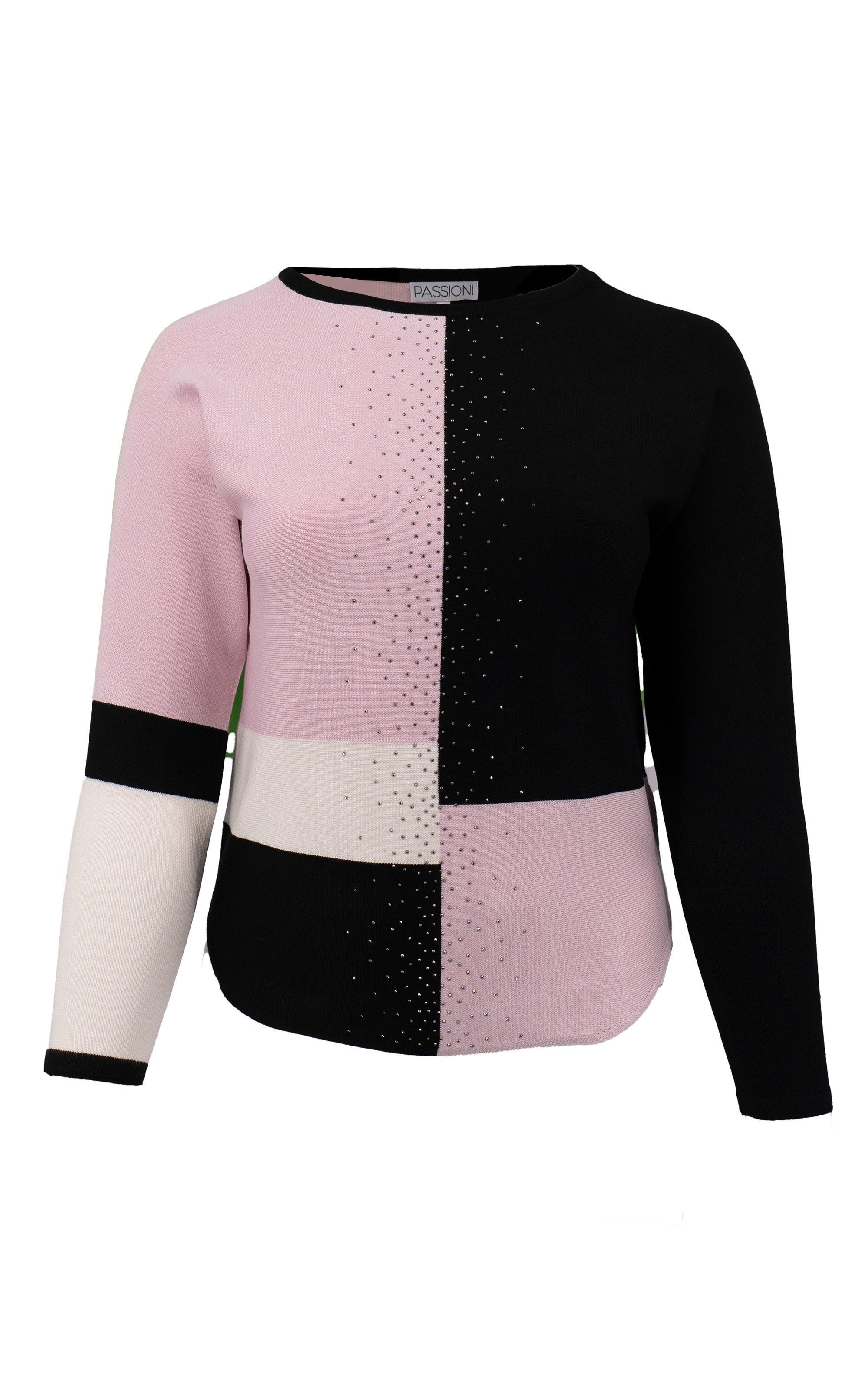 Passioni Strickpullover im Color Block-Design mit Strass