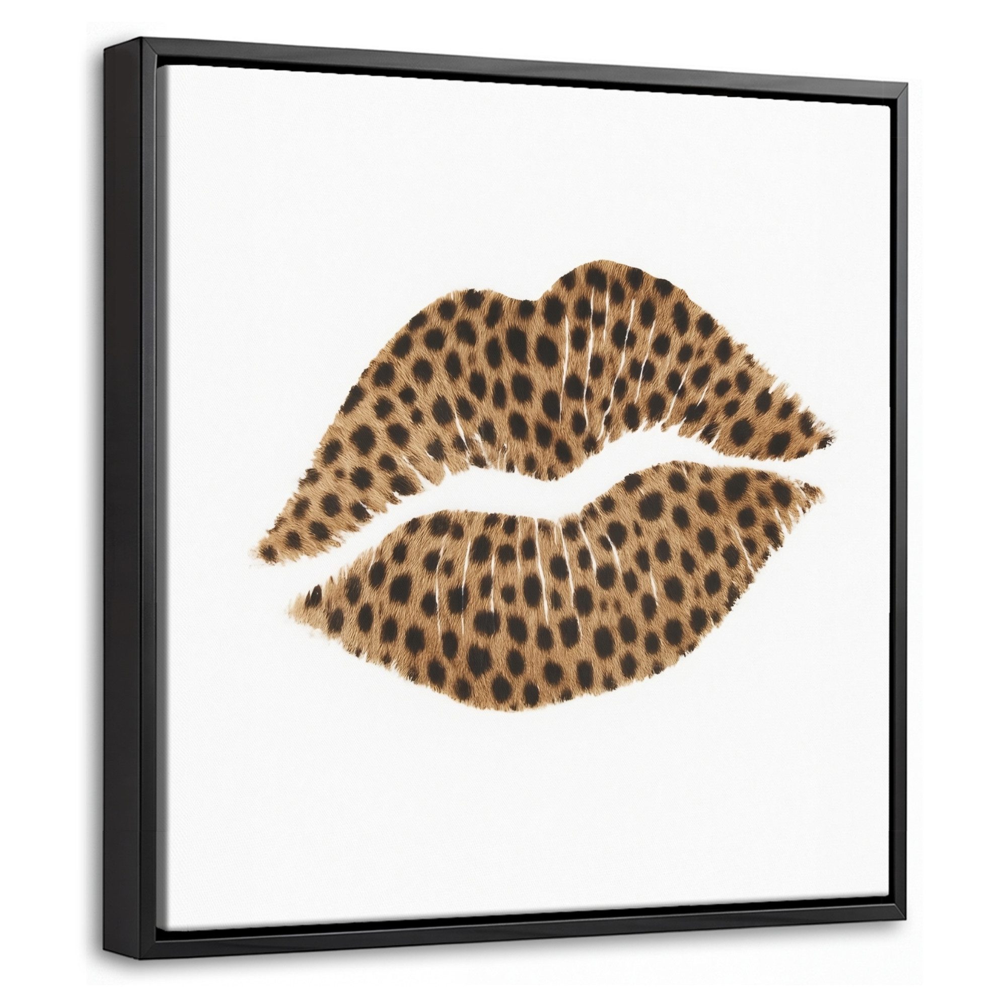 OneMillionCanvasses® Leinwandbild mit Rahmen - Lippe - Pantherdruck - Minimalistisch - Weiß, Fotodruck (1 St), Leinwand Bilder Klein, Wand Dekoration Aesthetic 20x20cm
