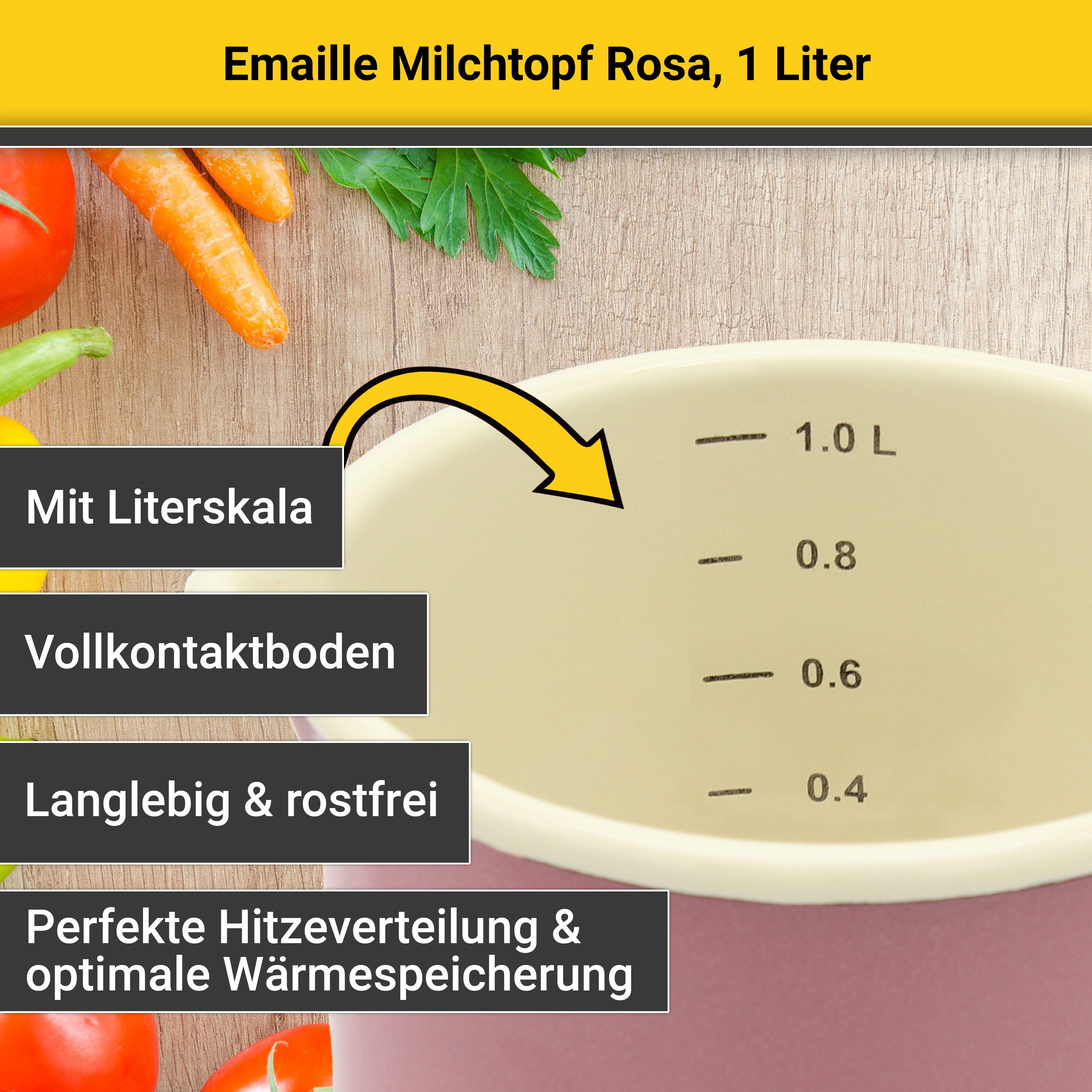 Krüger Milchtopf, Emaille (1-tlg), Literskala, 1 Liter, für Induktions-Kochfelder geeignet