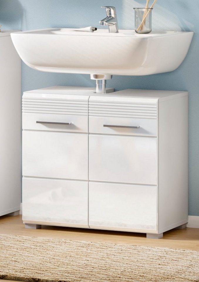xonox.home Waschbeckenunterschrank Linus (Waschtisch Unterschrank 2-türig,  Breite 60 cm) Hochglanz, 2-türig, Waschbeckenunterschrank \