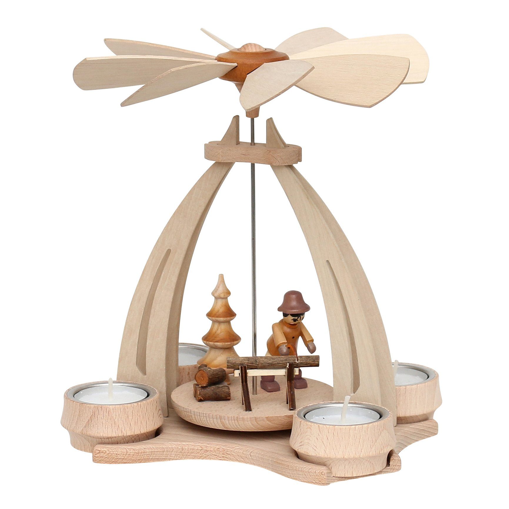 Weihnachtspyramide Pyramide aus Buchenholz Waldarbeiter mit Säge, ca. 24 cm