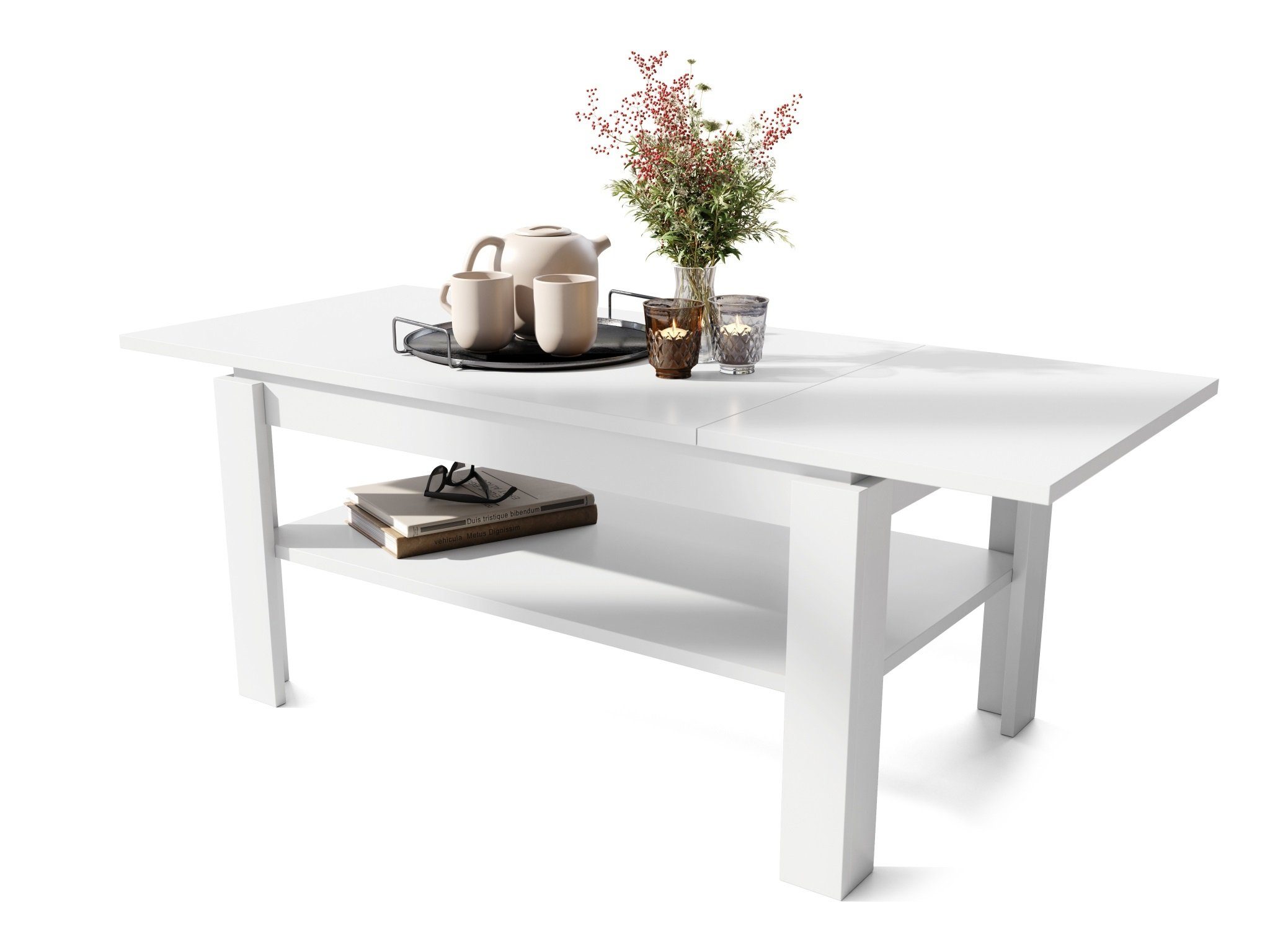 designimpex Couchtisch Design Asti-R Tisch ausziehbar mit Ablagefläche Esstisch