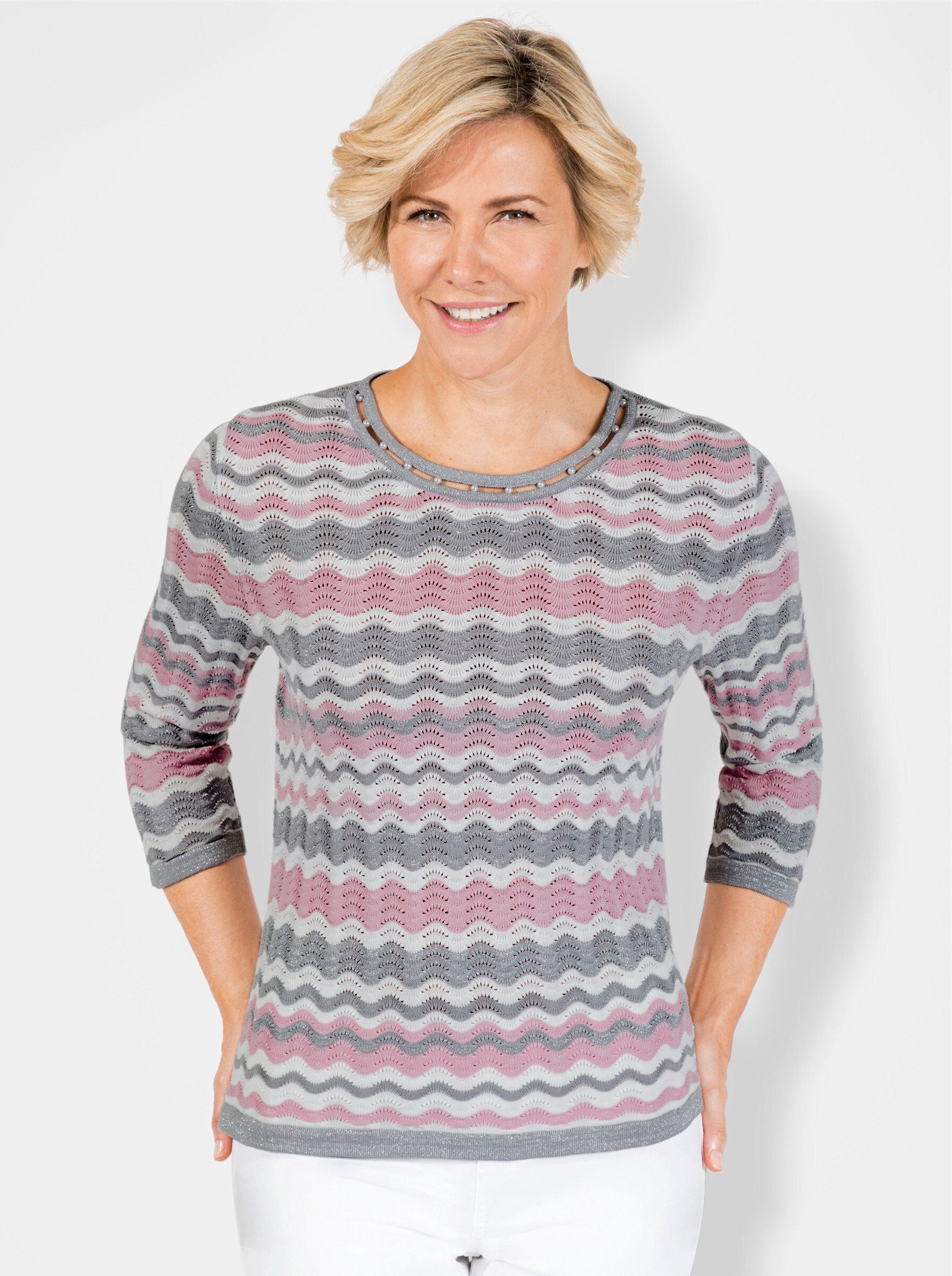 WITT WEIDEN Strickpullover rosé-steingrau-geringelt