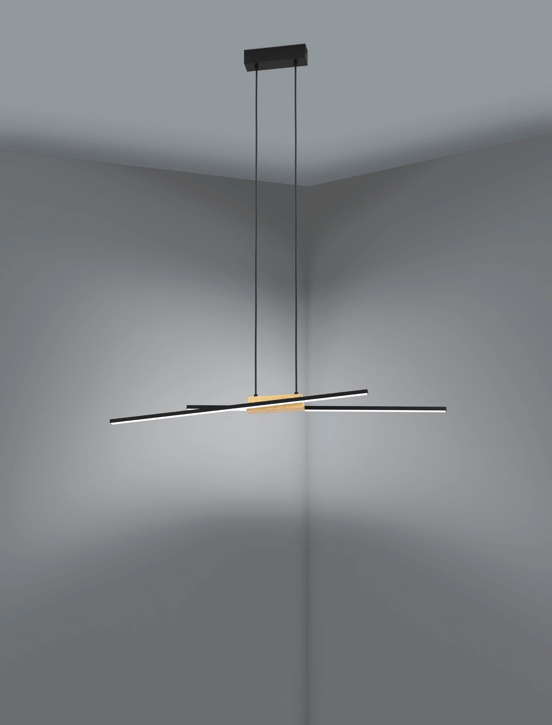 EGLO Hängeleuchte PANAGRIA Pendellampe, Alu,Stahl, Holz und Kunststoff, Esstischlampe, LED fest integriert, Warmweiß, Hängeleuchte, L93,5 x B7,5 x H110 cm, schwarz, braun, 2X13W inkl.