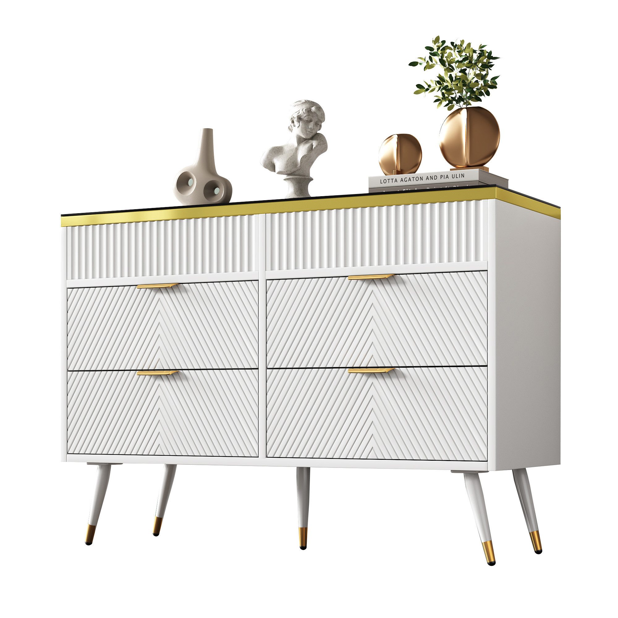 Odikalo Eckkommode Kommode Hochschrank Bernstein Glas Schubladen Schlafzimmer120x40x76cm