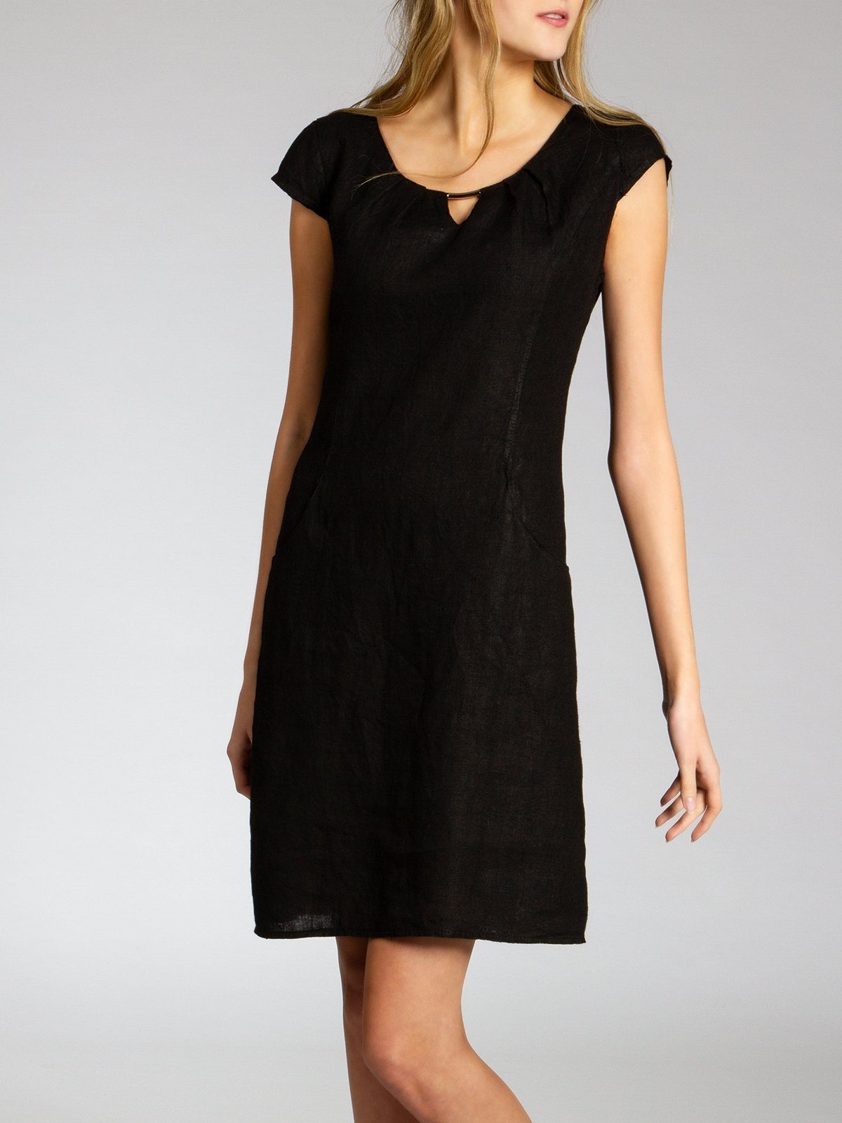 Caspar Sommerkleid SKL020 knielanges Damen Sommer Leinenkleid mit eleganter Metallspange Luftig leicht, figurumspielende Form, mit seitlichem Jersey-Einsatz