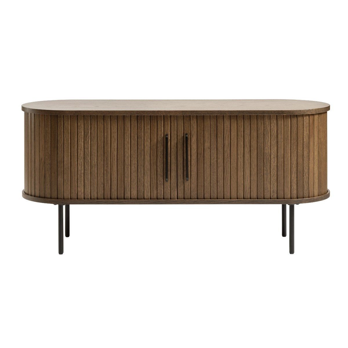 Liadomo Lowboard Uriel, Breite 120 cm, Schiebetüren, Lamellen, schwarz, weiß, Natur, smoked