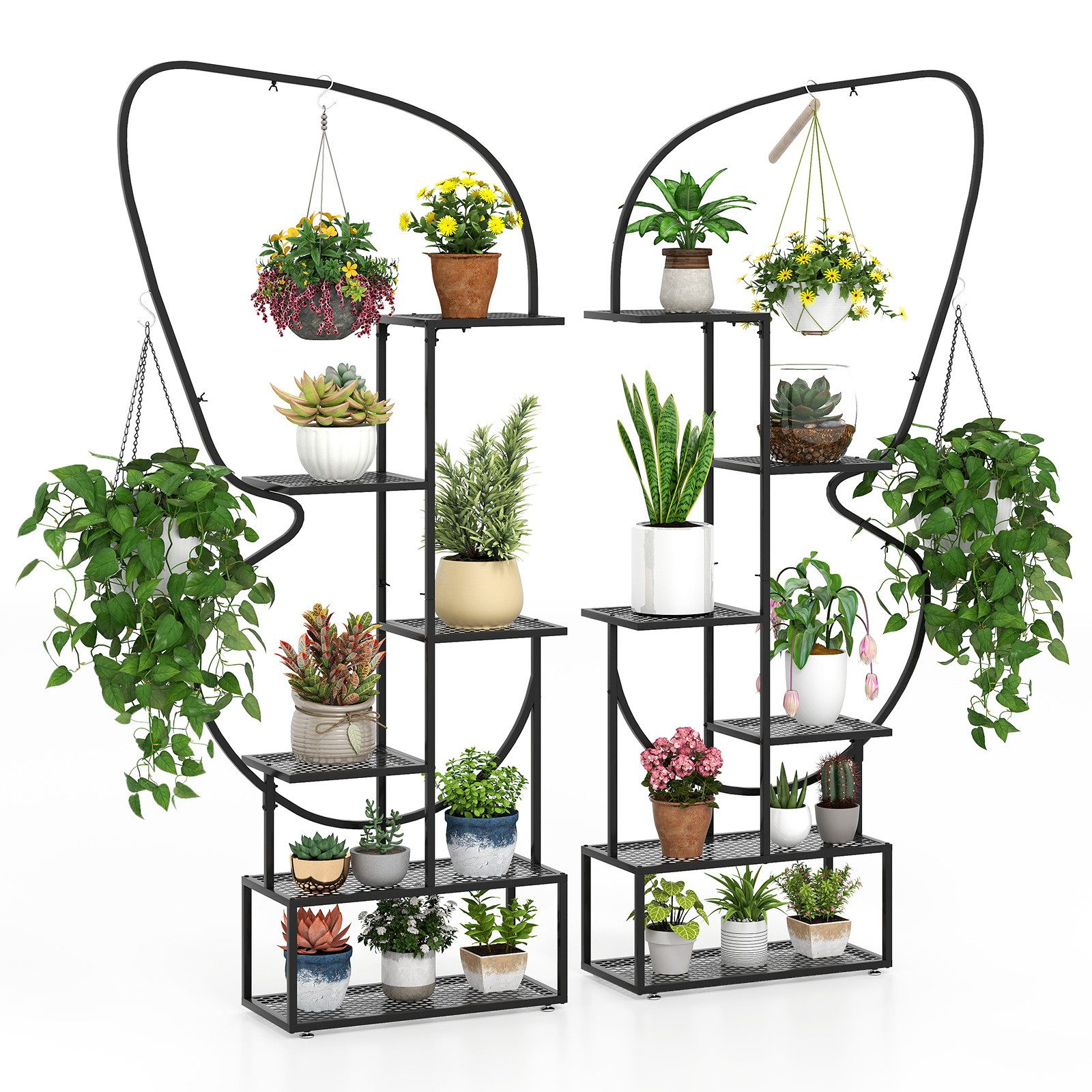 COSTWAY Blumenständer (2 St), 6 stufiger Metall Pflanzenstander, Balkon