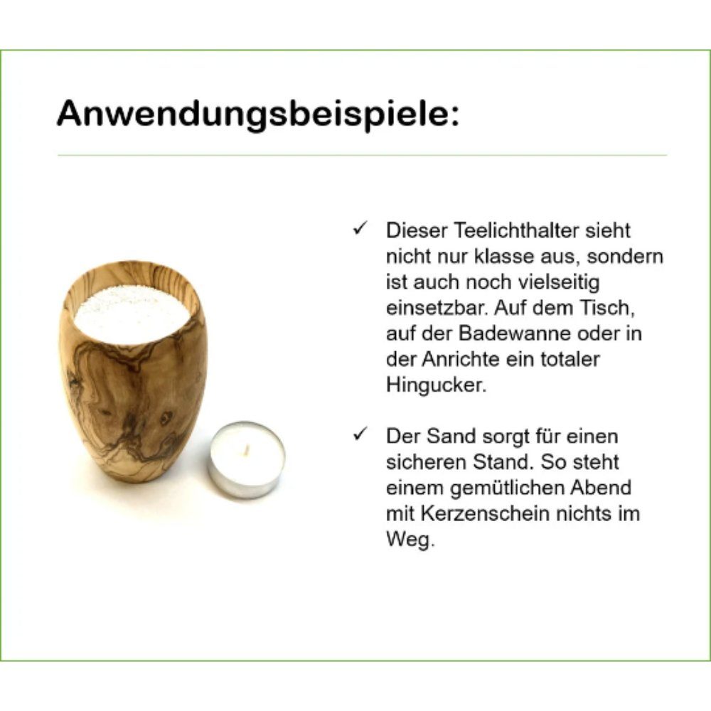 Olivenholz-erleben Teelichthalter Teelichthalter SÜßER TRAUM aus echtem Olivenholz (Set, 3 St), Handgefertigter Olivenholz-Teelichthalter für gemütliche Stimmun – Bild 5 von 5