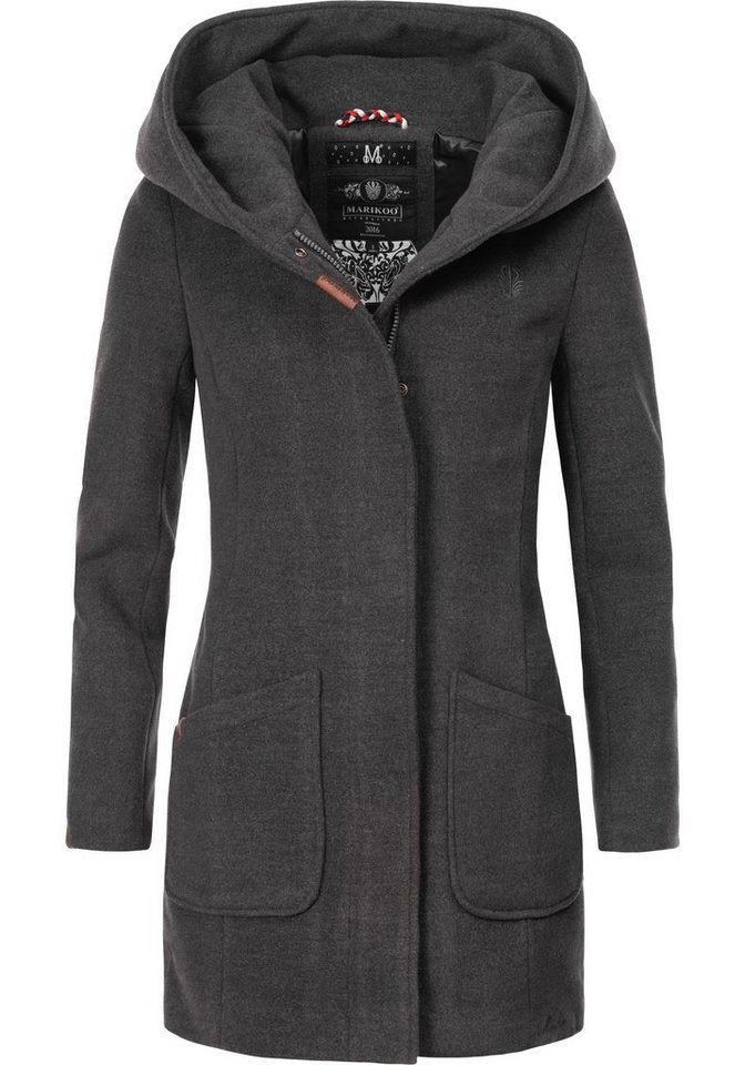 Marikoo Wintermantel Maikoo hochwertiger Mantel mit großer Kapuze, Parka  aus weichem Oberstoff in Woll-Optik, glänzendes Futter
