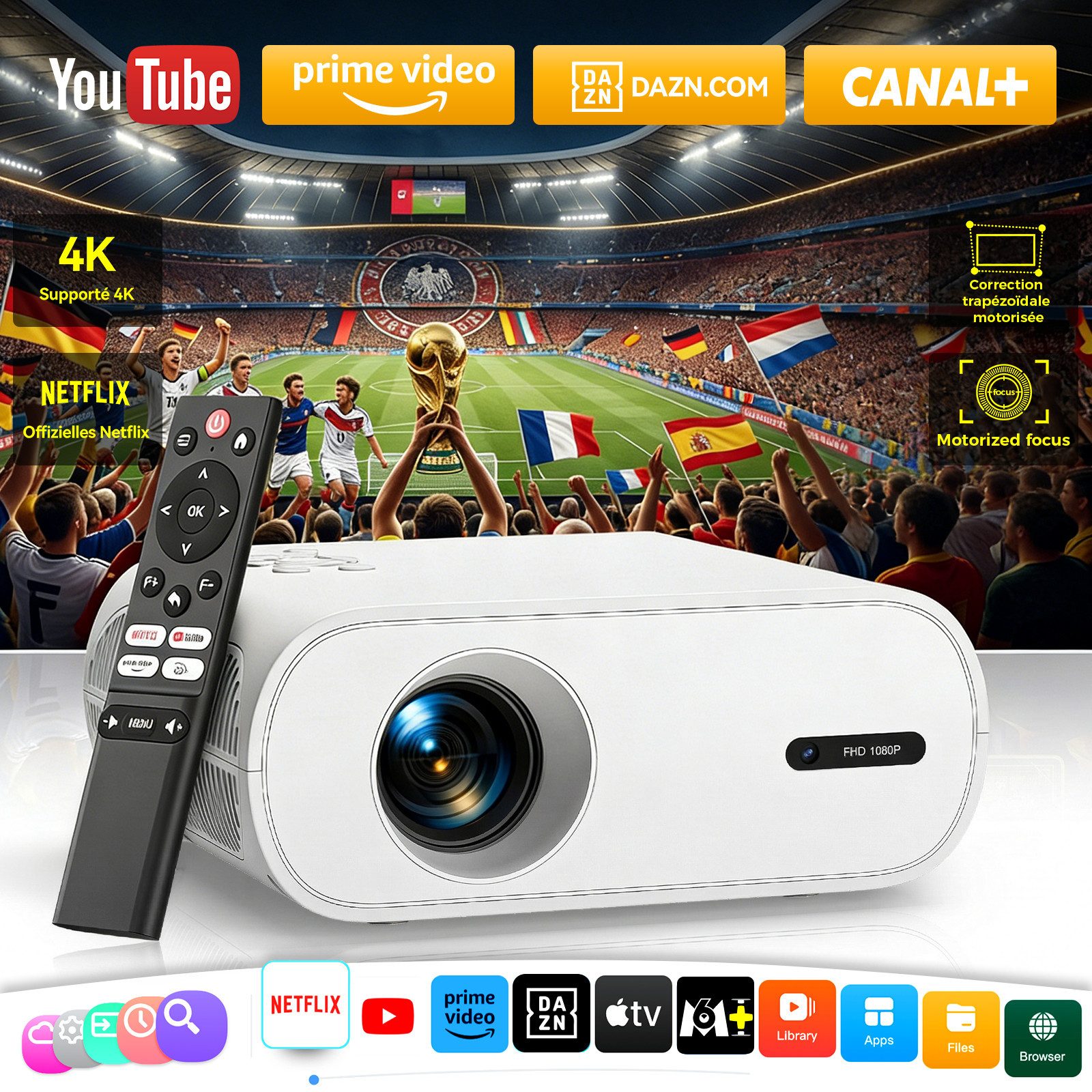 ZOOMCAT Mini Beamer 4K Mit Offiziell zertifizierte App Mini-Beamer (20000 lm, 20000 : 1, 3840x2160, 1920x1080 px, Elektrische Fokussierung, 4D 4P elektronische Trapezkorrektur)