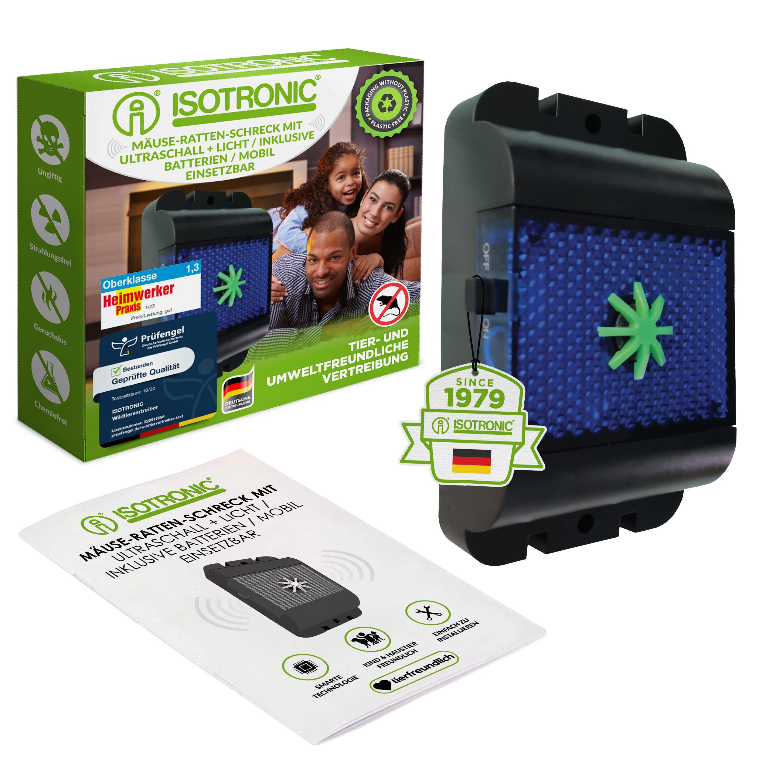 ISOTRONIC Ultraschall-Tierabwehr Isotronic Wildtiervertreiber mit Ultraschallwellen & blauem LED-Licht, 1-tlg.