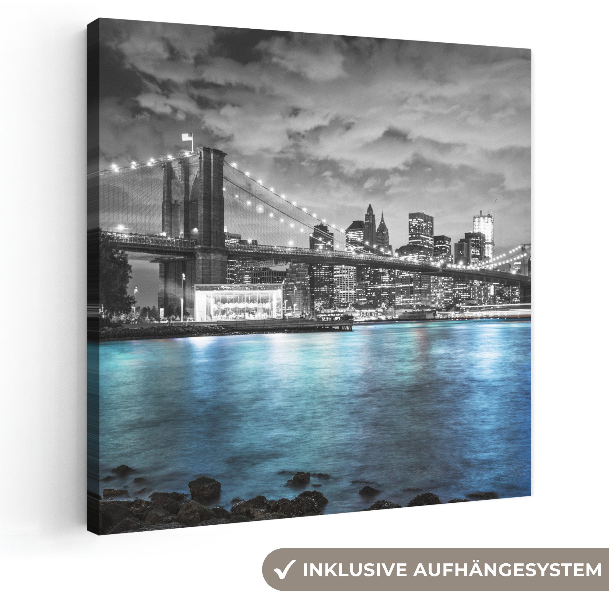 OneMillionCanvasses® Leinwandbild New York - Skyline - Stadt - Blau, Fotodruck (1 St), Wandbild, Deko Schlafzimmer Wohnzimmer Flur 20x20 cm