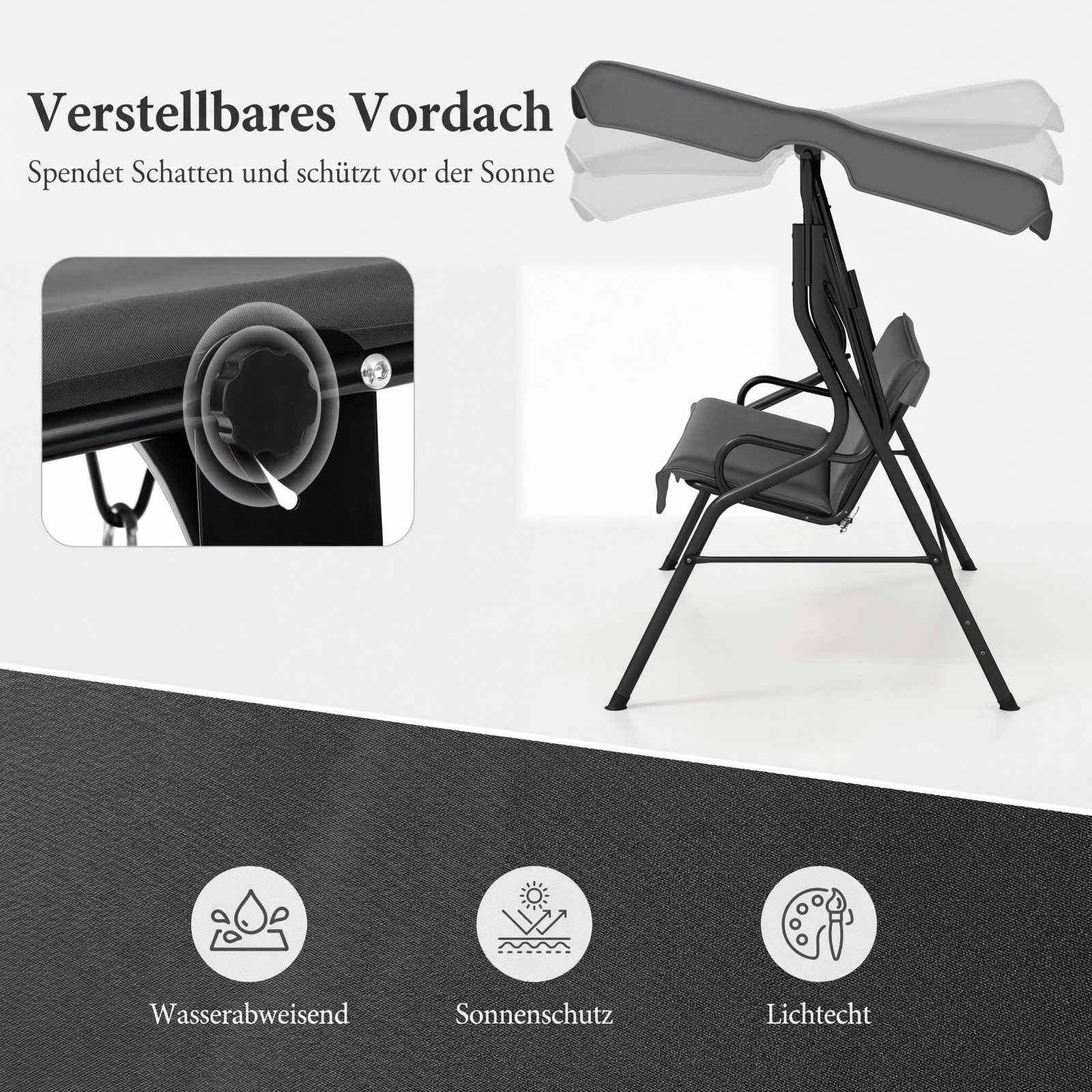 COSTWAY Hollywoodschaukel Gartenbank, 3-Sitzer, mit Sonnendach, bis 210 kg