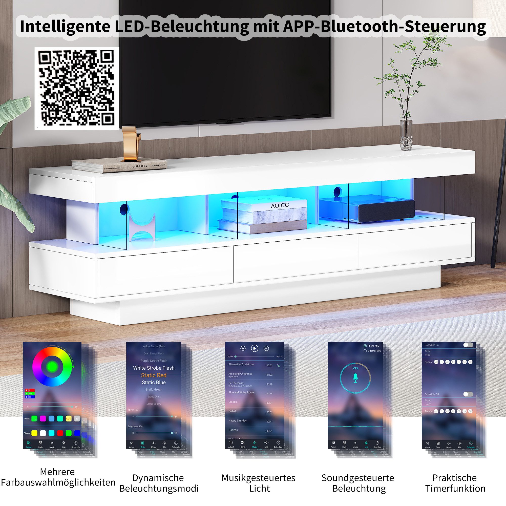 Merax TV-Schrank mit Schubladen und offenen Fächern Lowboard hochglänzend, günstig online kaufen