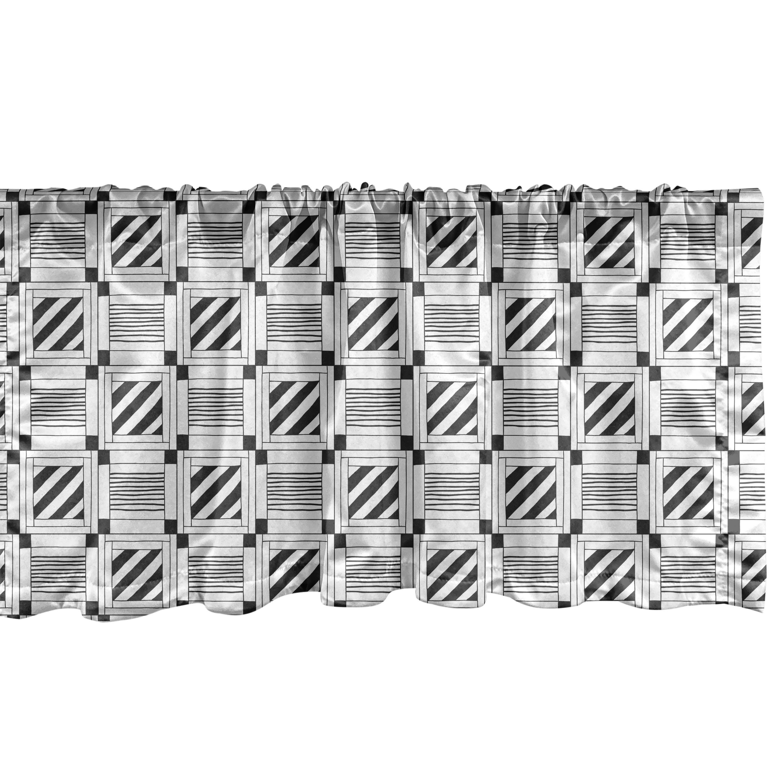 Scheibengardine Vorhang Volant für Küche Schlafzimmer Dekor mit Stangentasche, Abakuhaus, Microfaser, Abstrakt Gestreiftes Quadrat-Muster