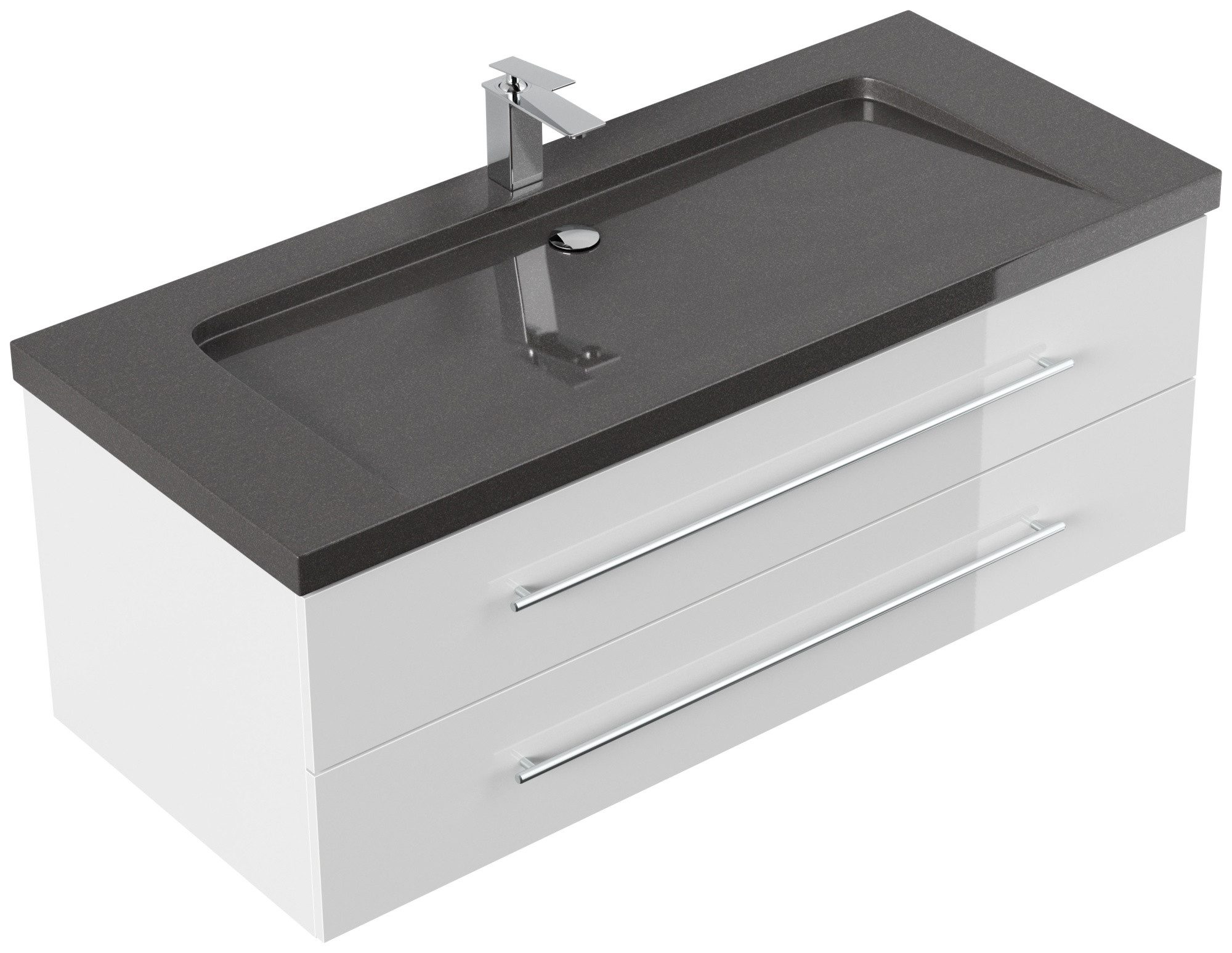 Magnolia Home Waschtisch Badmöbel Granit India Black Damo 130 cm 1 Hahnloch SoftClose weiß hoch