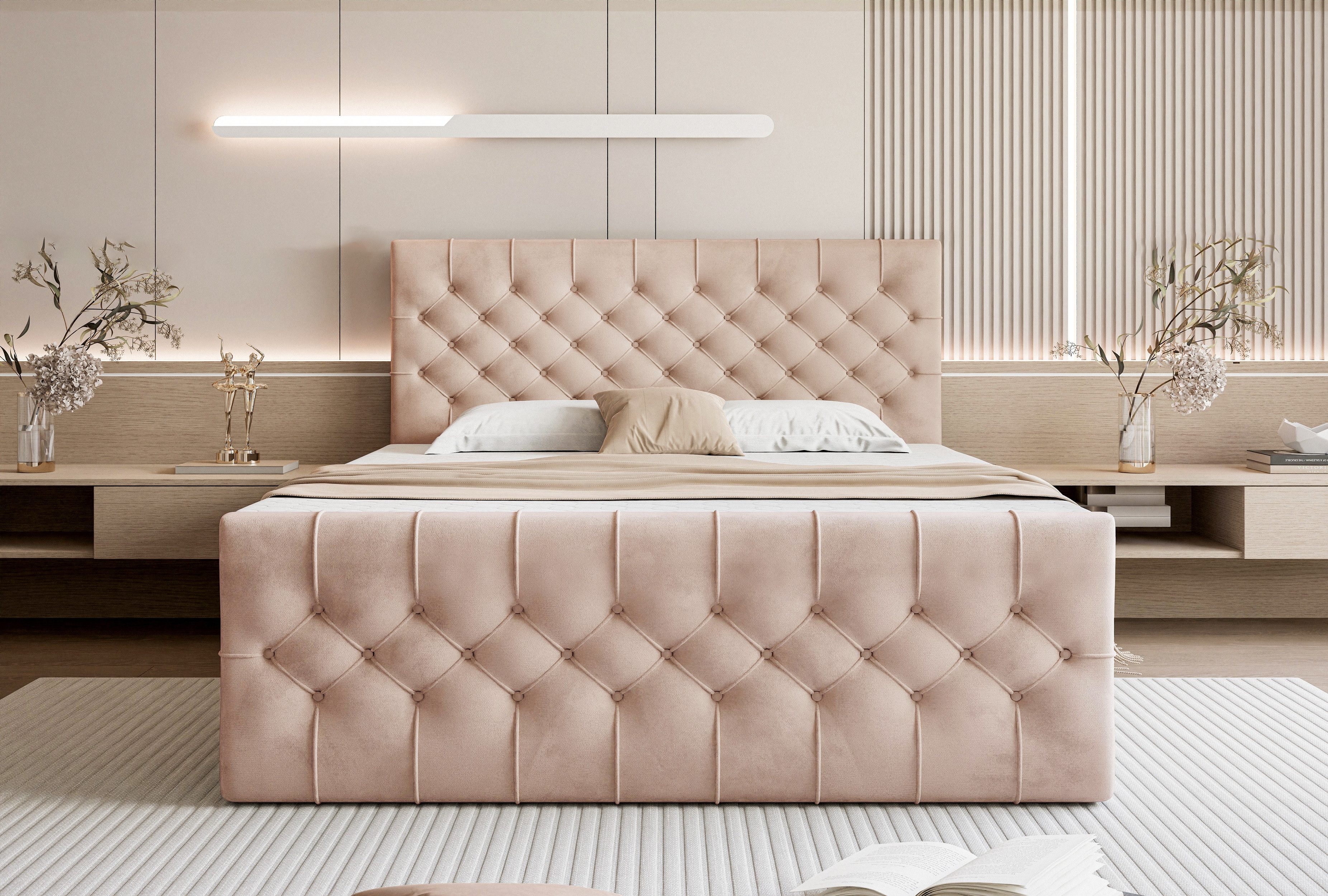 Goldstoff Boxspringbett TAURIEL mit Zwei Bettkasten günstig online kaufen