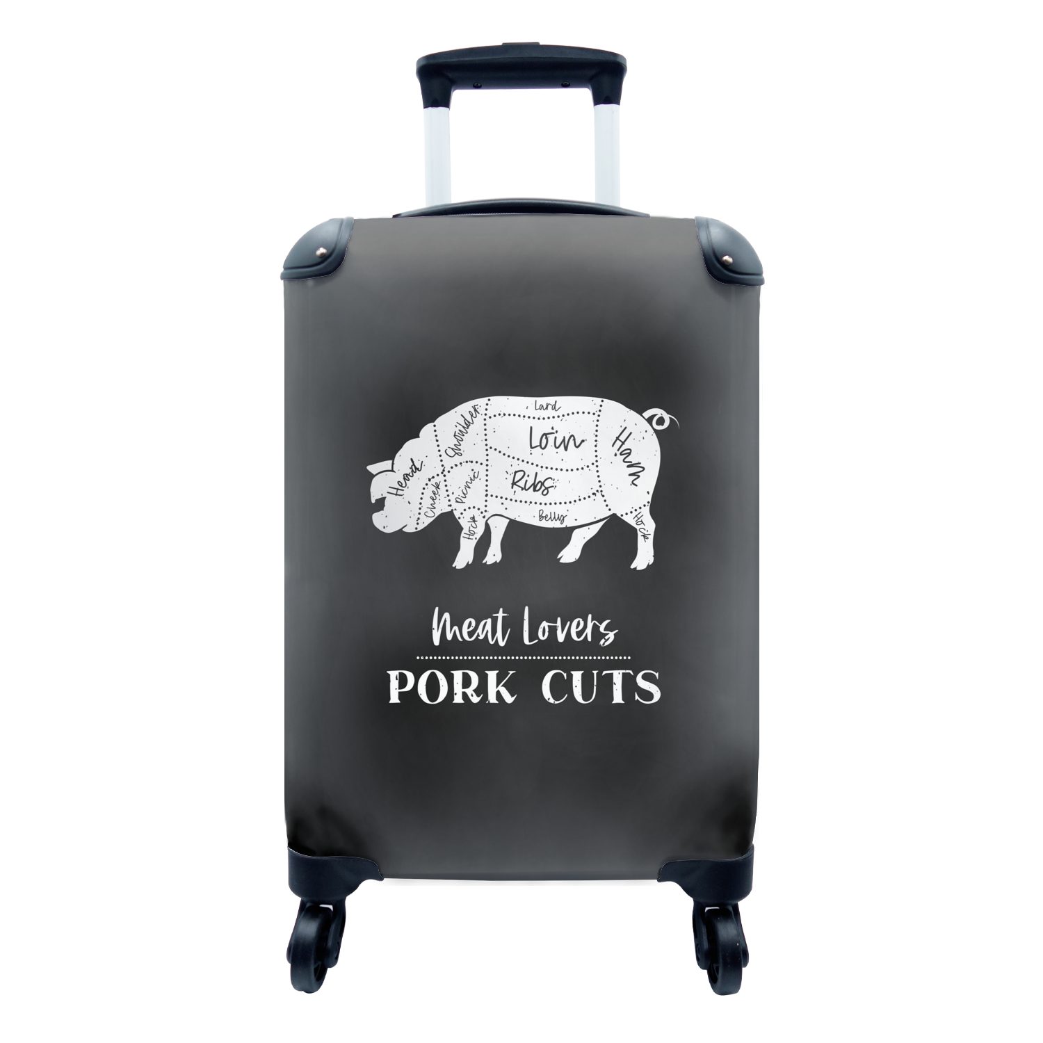 MuchoWow Handgepäckkoffer Schwein - Fleisch - Küche, 4 Rollen, Reisetasche mit rollen, Handgepäck für Ferien, Trolley, Reisekoffer