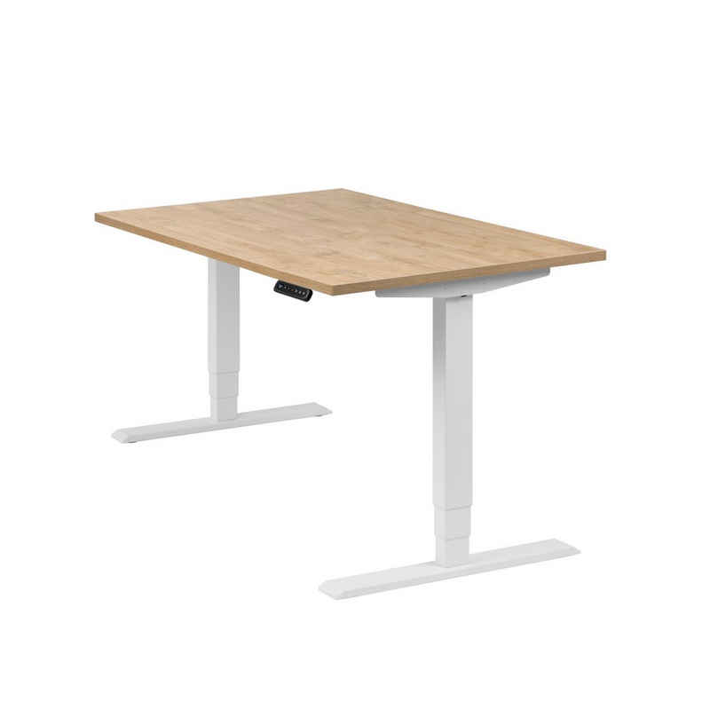 boho office® Schreibtisch Homedesk, Weiß elektrisch höhenverstellbar, Tischplatte Wildeiche 120 x 80 cm